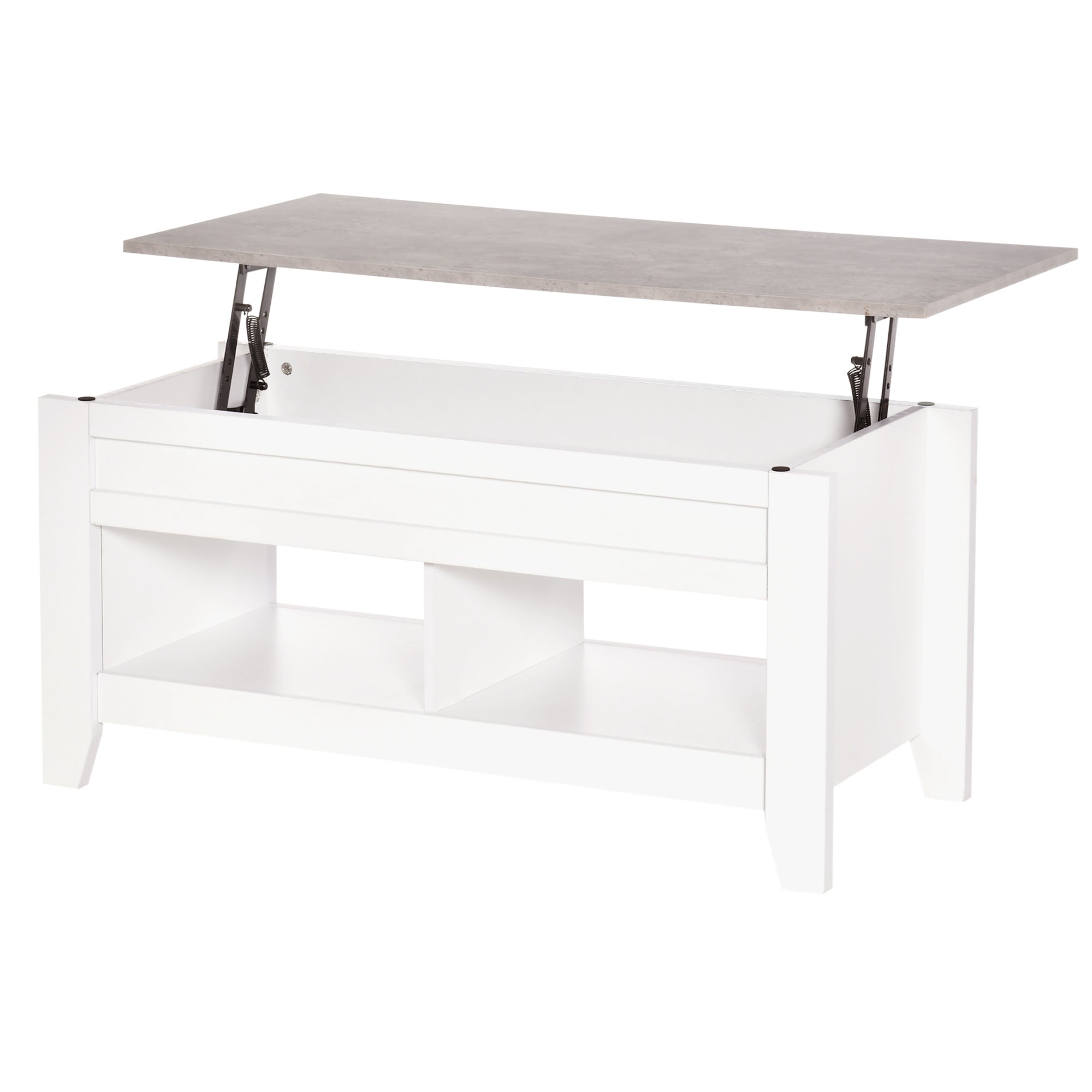 HOMCOM Lift Top Coffee Table with Hidden Storage Compartment and Open Shelves, Lift Tabletop Pop-Up Center Table for Living Room, White