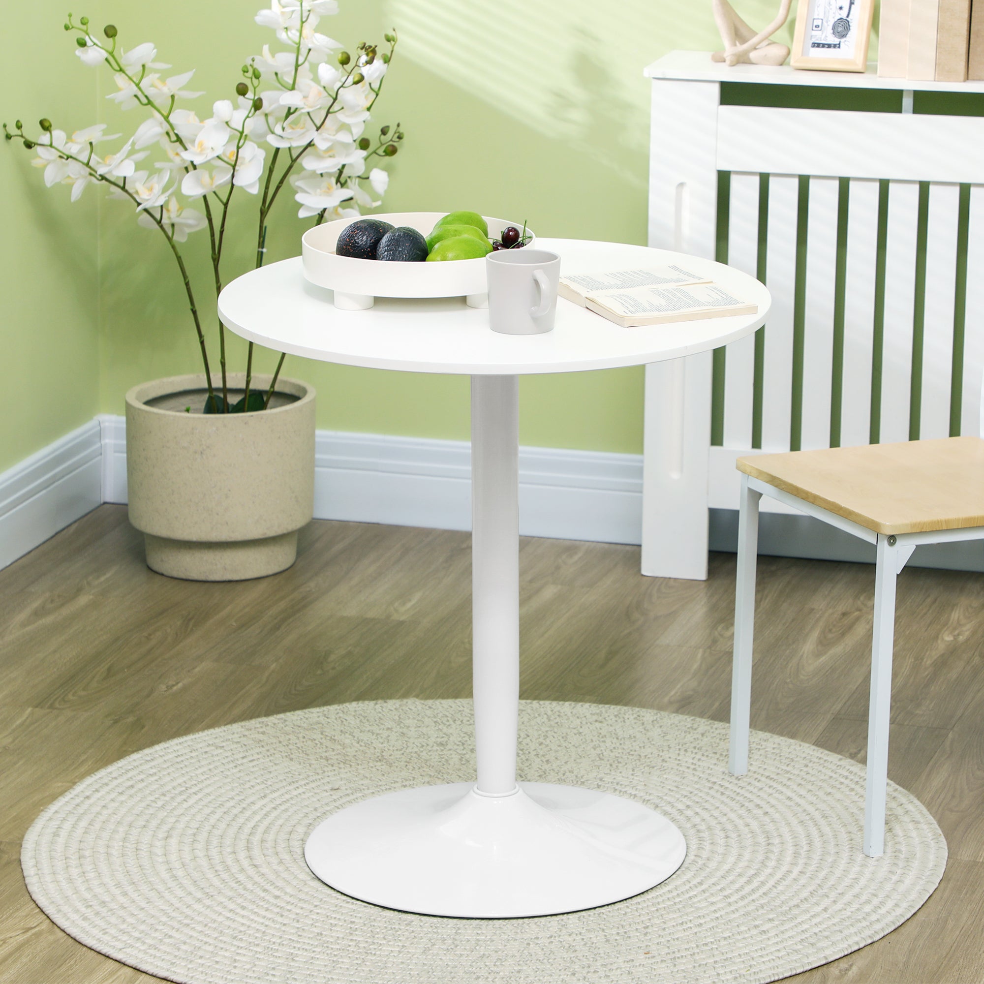 HOMCOM Round Dining Table for 2, Modern Kitchen Table with Painted Top and Steel Base for Living Room, Dining Room, White