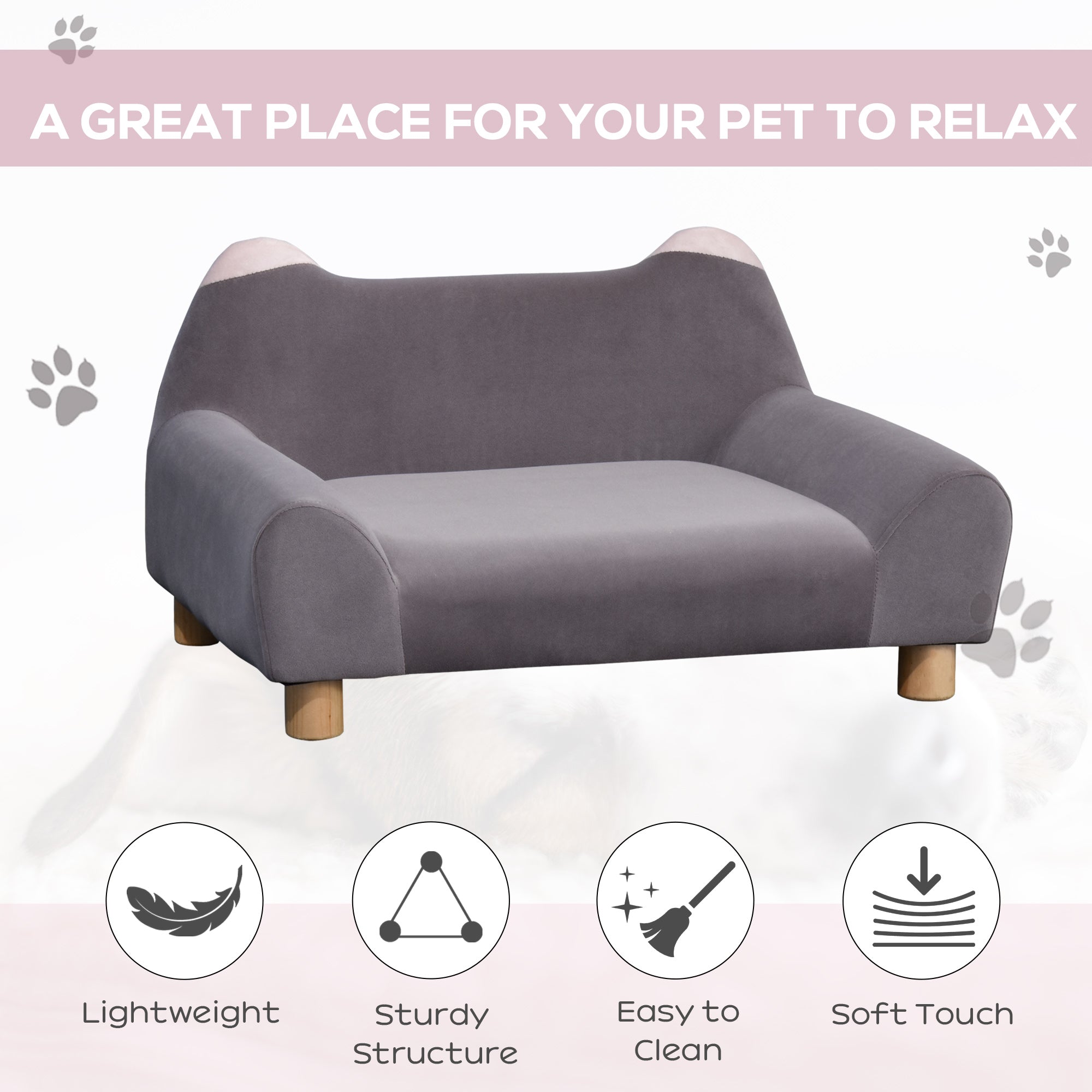 PawHut Dog Sofa Cute Ears Shape Pet Chair Couch Kitten Lounge Bed with Thick Sponge Padded, Wooden Legs for XS Size Dogs