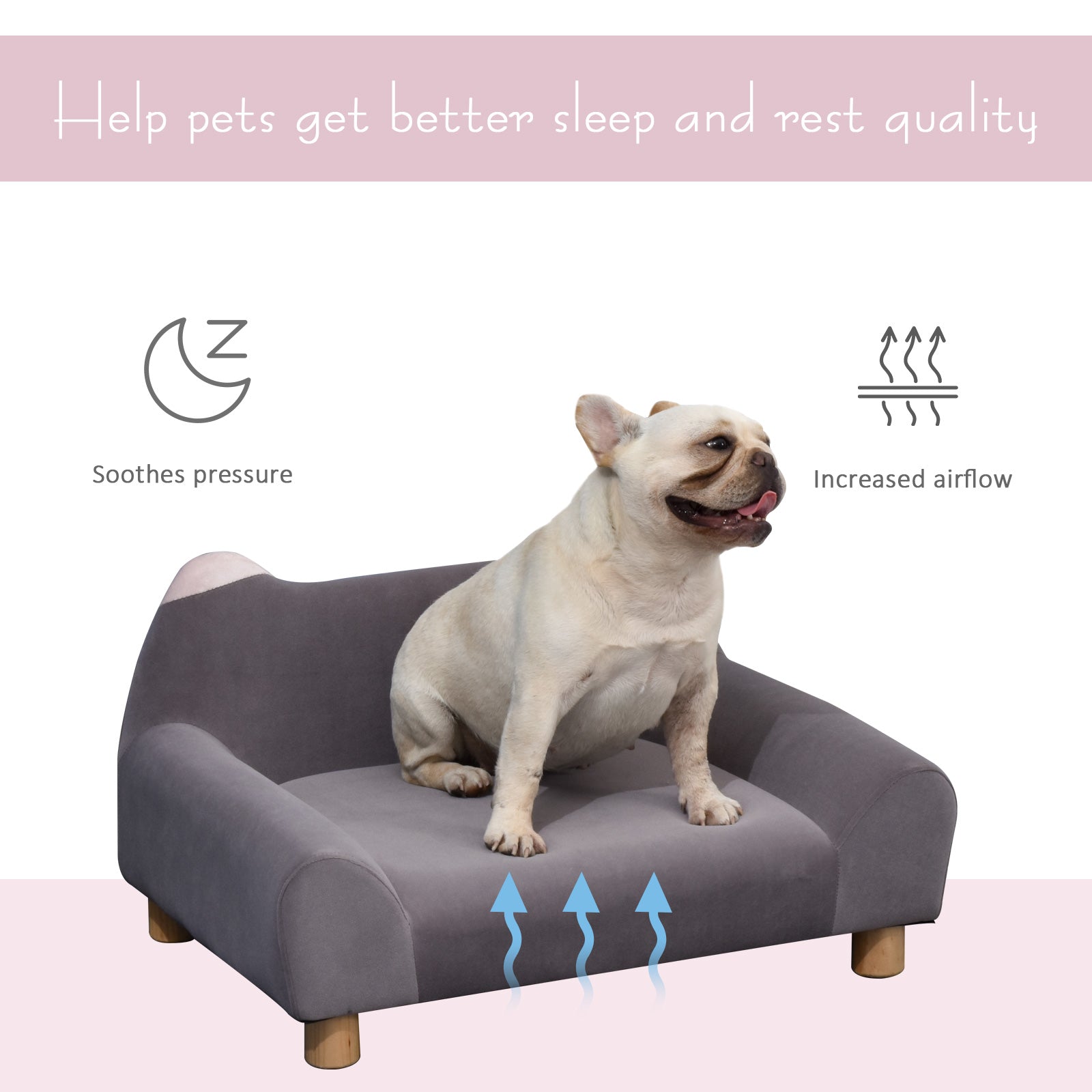 PawHut Dog Sofa Cute Ears Shape Pet Chair Couch Kitten Lounge Bed with Thick Sponge Padded, Wooden Legs for XS Size Dogs