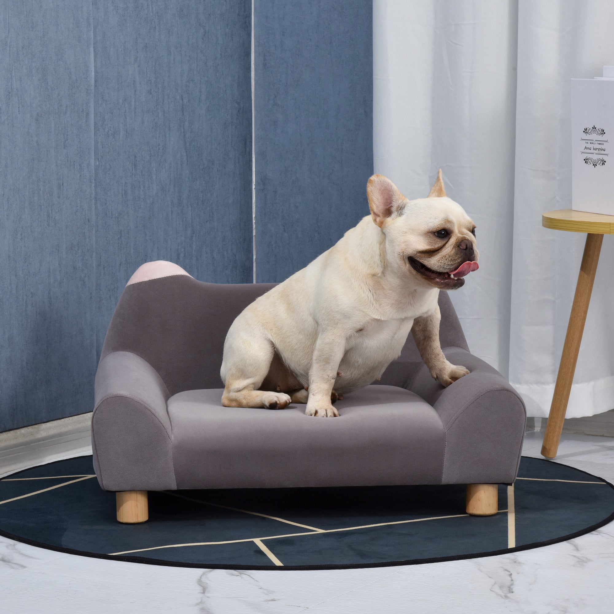 PawHut Dog Sofa Cute Ears Shape Pet Chair Couch Kitten Lounge Bed with Thick Sponge Padded, Wooden Legs for XS Size Dogs