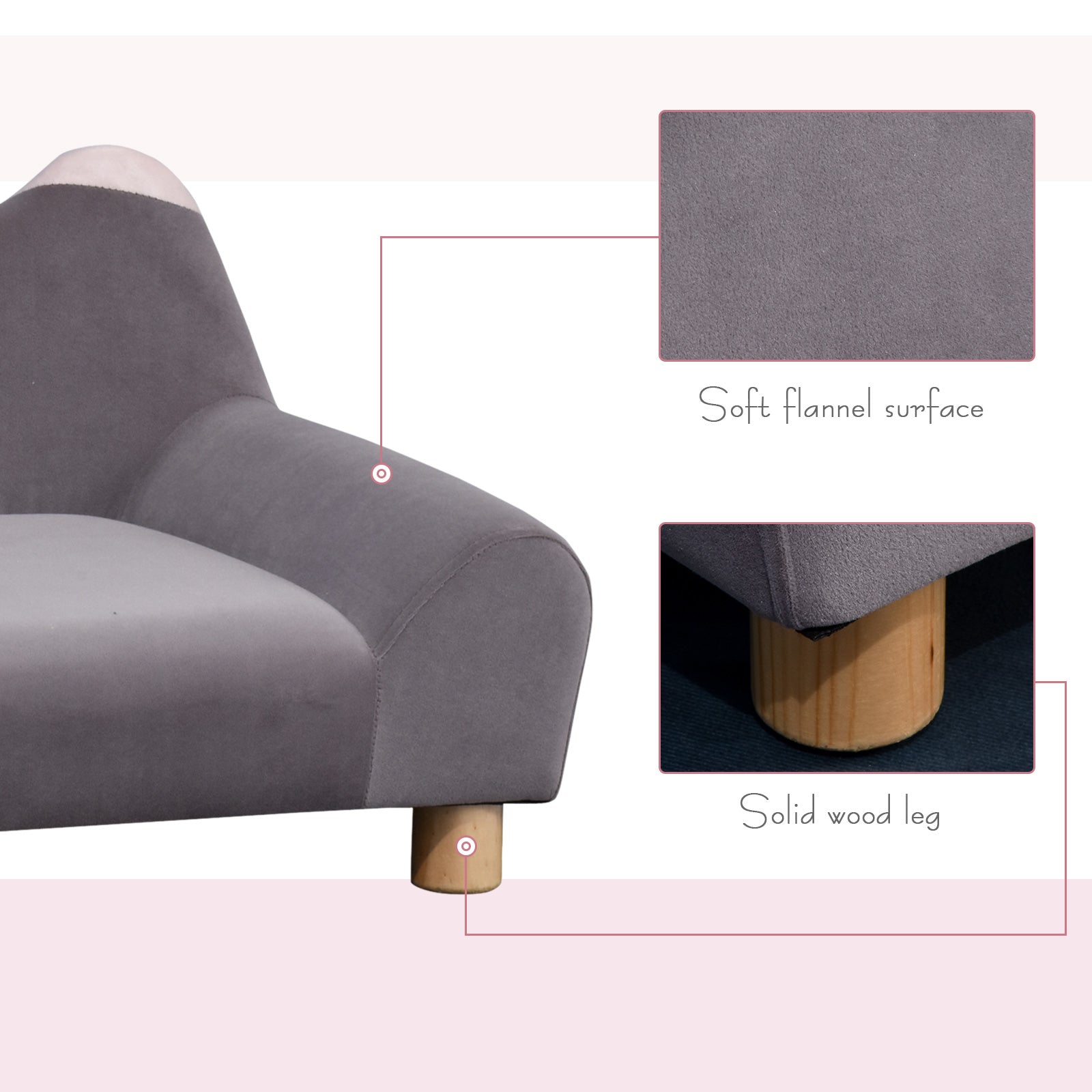 PawHut Dog Sofa Cute Ears Shape Pet Chair Couch Kitten Lounge Bed with Thick Sponge Padded, Wooden Legs for XS Size Dogs