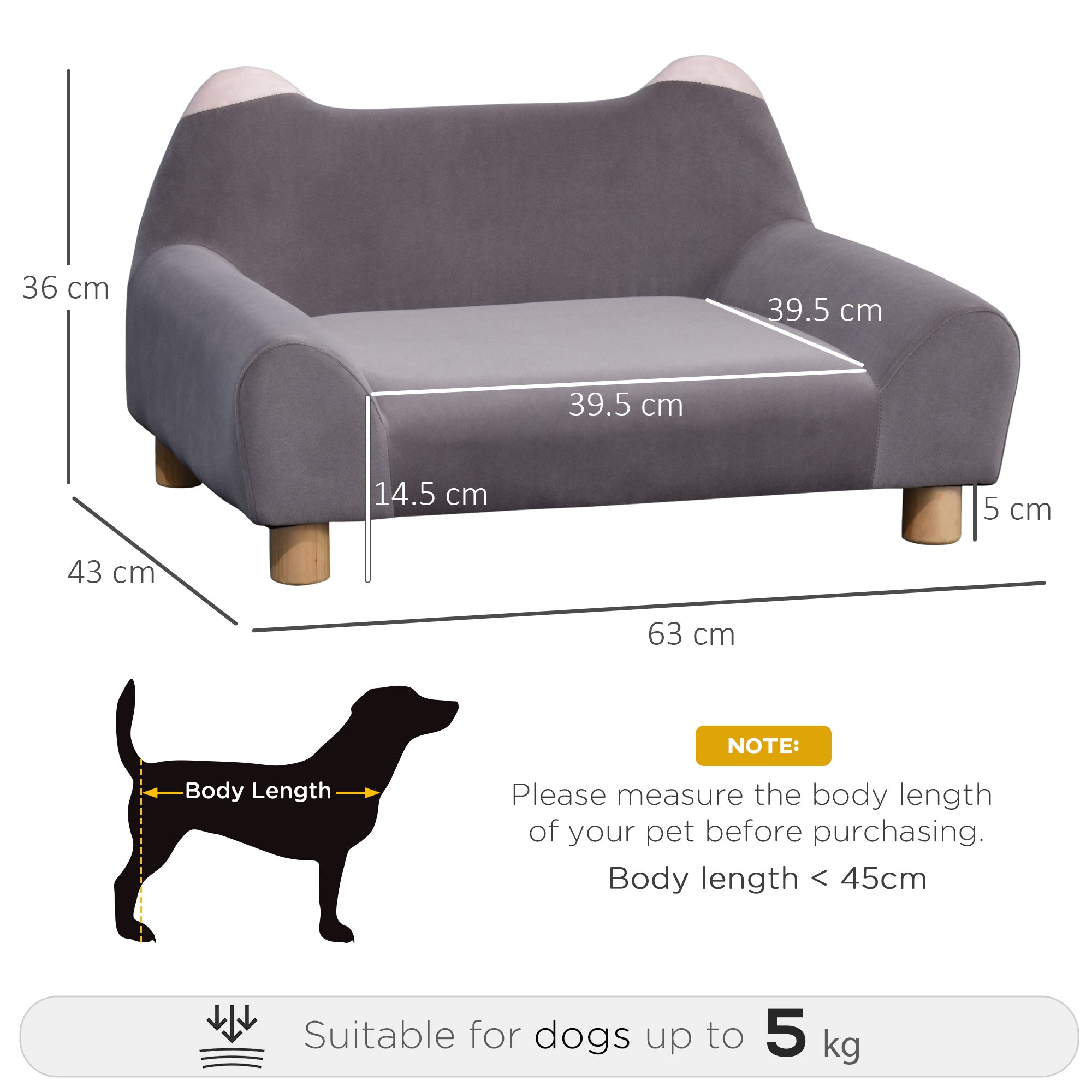 PawHut Dog Sofa Cute Ears Shape Pet Chair Couch Kitten Lounge Bed with Thick Sponge Padded, Wooden Legs for XS Size Dogs