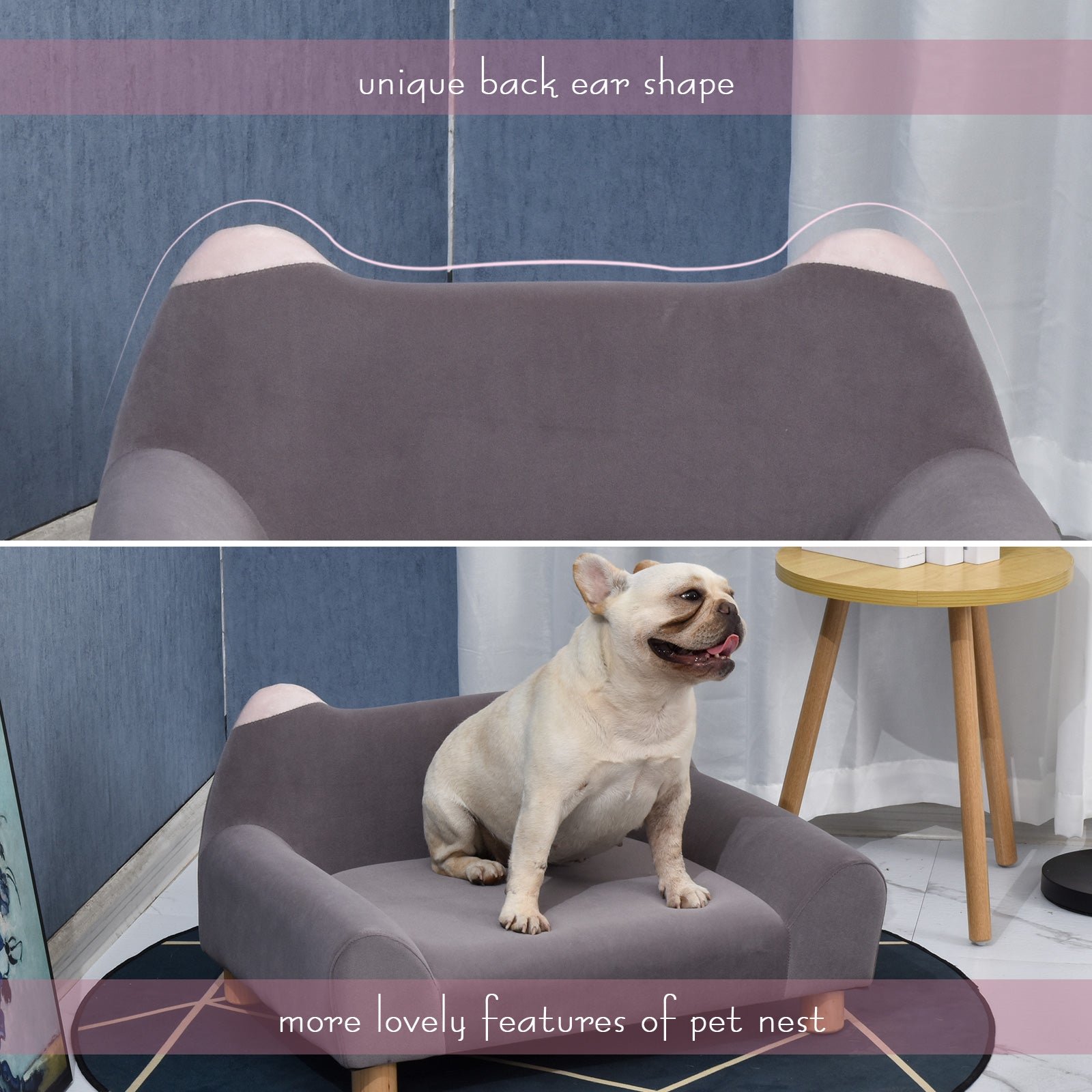 PawHut Dog Sofa Cute Ears Shape Pet Chair Couch Kitten Lounge Bed with Thick Sponge Padded, Wooden Legs for XS Size Dogs