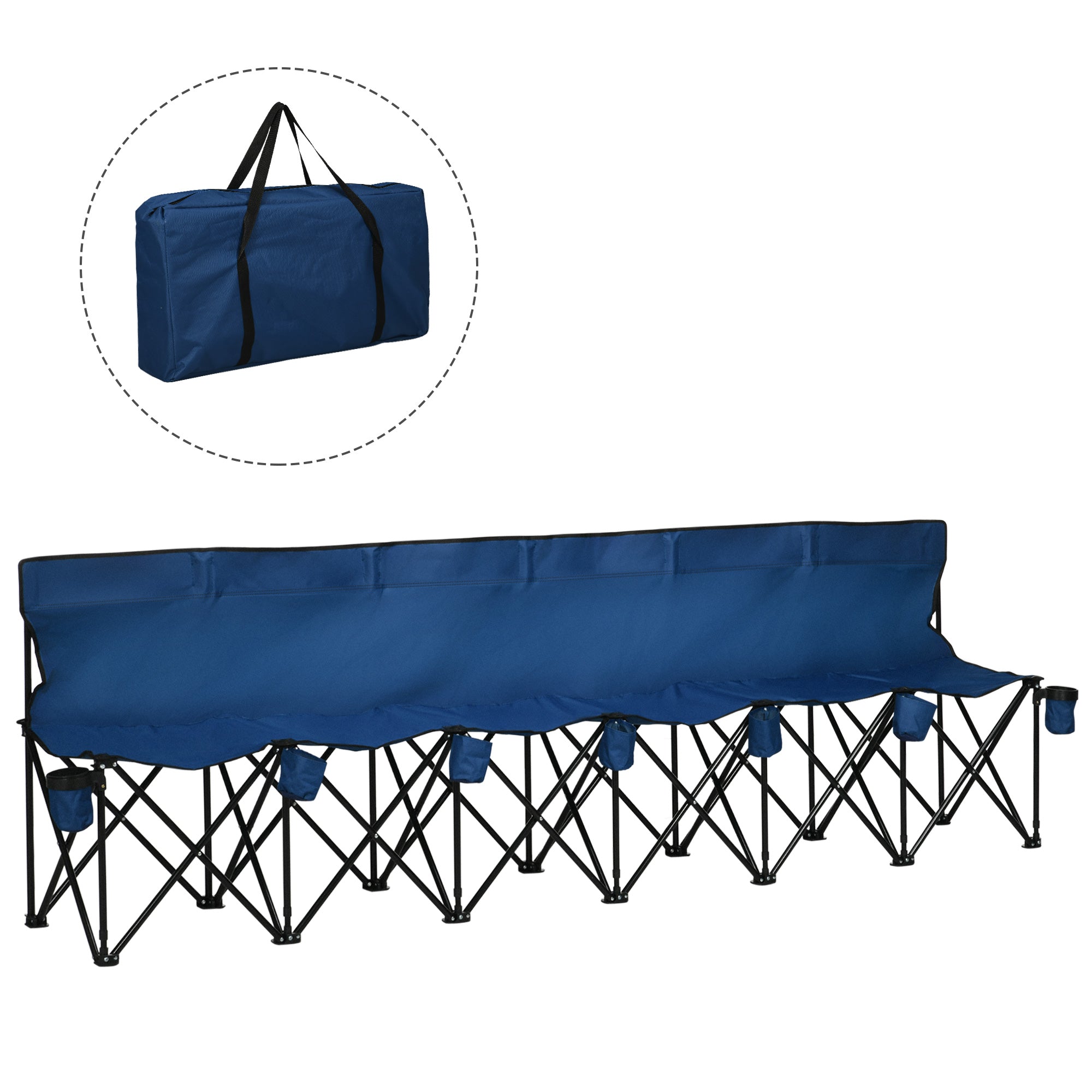 Outsunny 6 Seat Folding Camping Chair Portable Chaise Camping with Cup Holder and Carrying Case for Camping, Picnic, Sport Events, Blue
