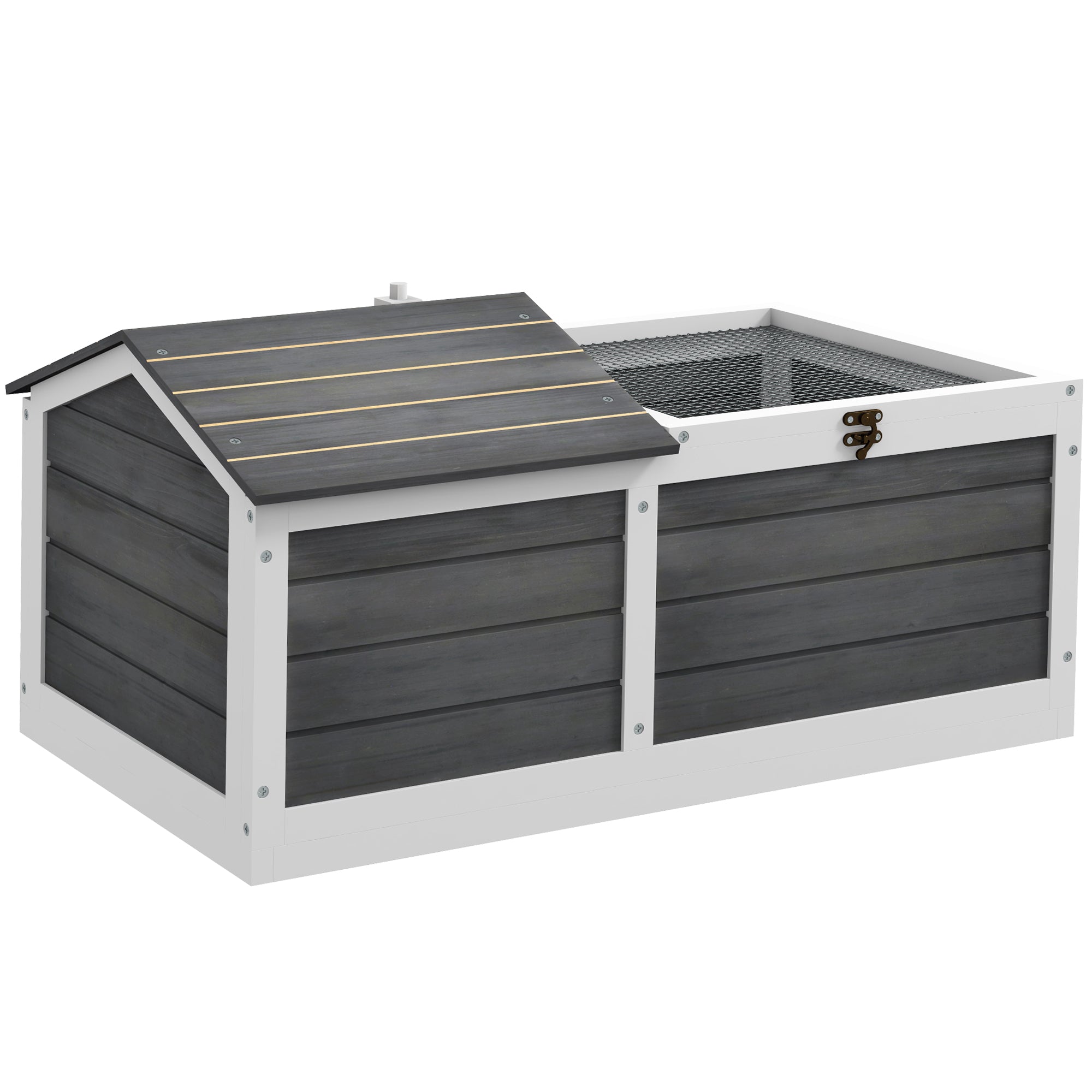 PawHut Wooden Tortoise House, Tortoise Table with Hide Shelter Run, Openable Top, Tray, Dark Grey