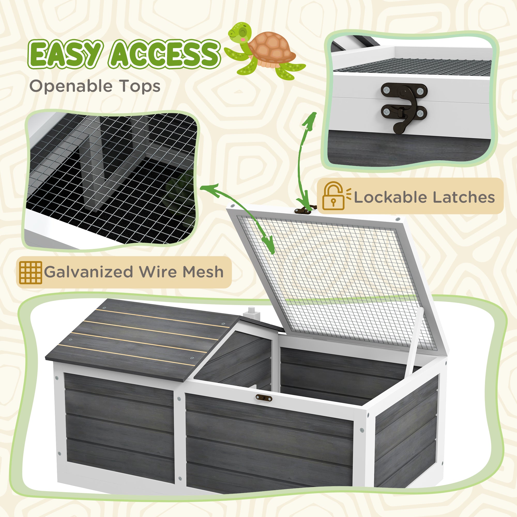 PawHut Wooden Tortoise House, Tortoise Table with Hide Shelter Run, Openable Top, Tray, Dark Grey