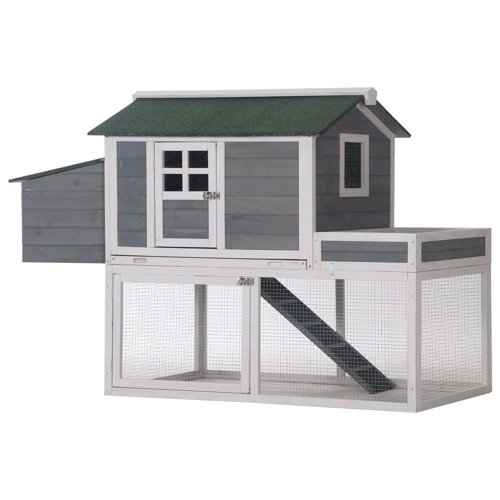 PawHut 63" Chicken Coop Wooden Hen House Rabbit Hutch Poultry Cage Pen Outdoor Backyard With Garden Box, Run Area, Nesting Box Grey