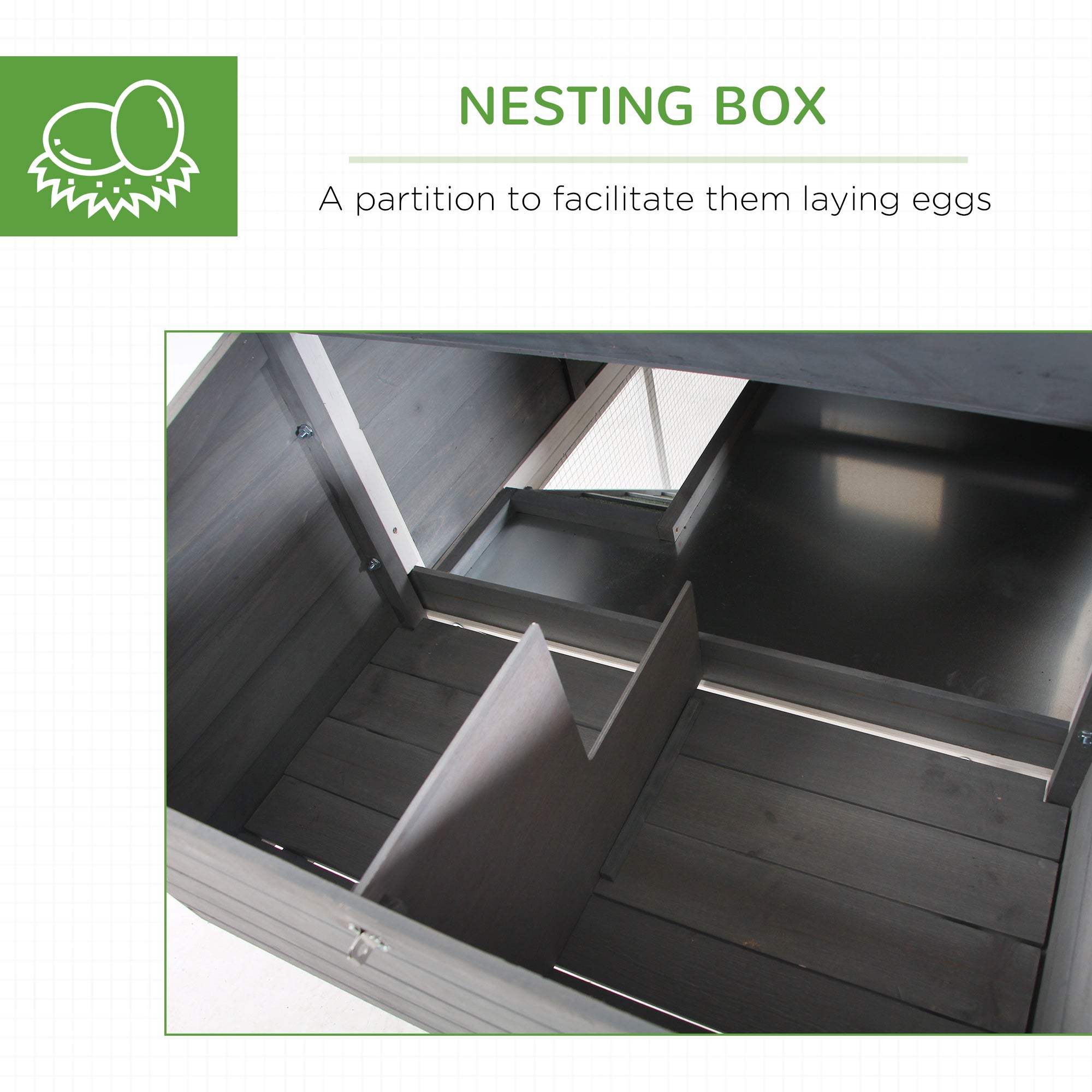 PawHut 63" Chicken Coop Wooden Hen House Rabbit Hutch Poultry Cage Pen Outdoor Backyard With Garden Box, Run Area, Nesting Box Grey