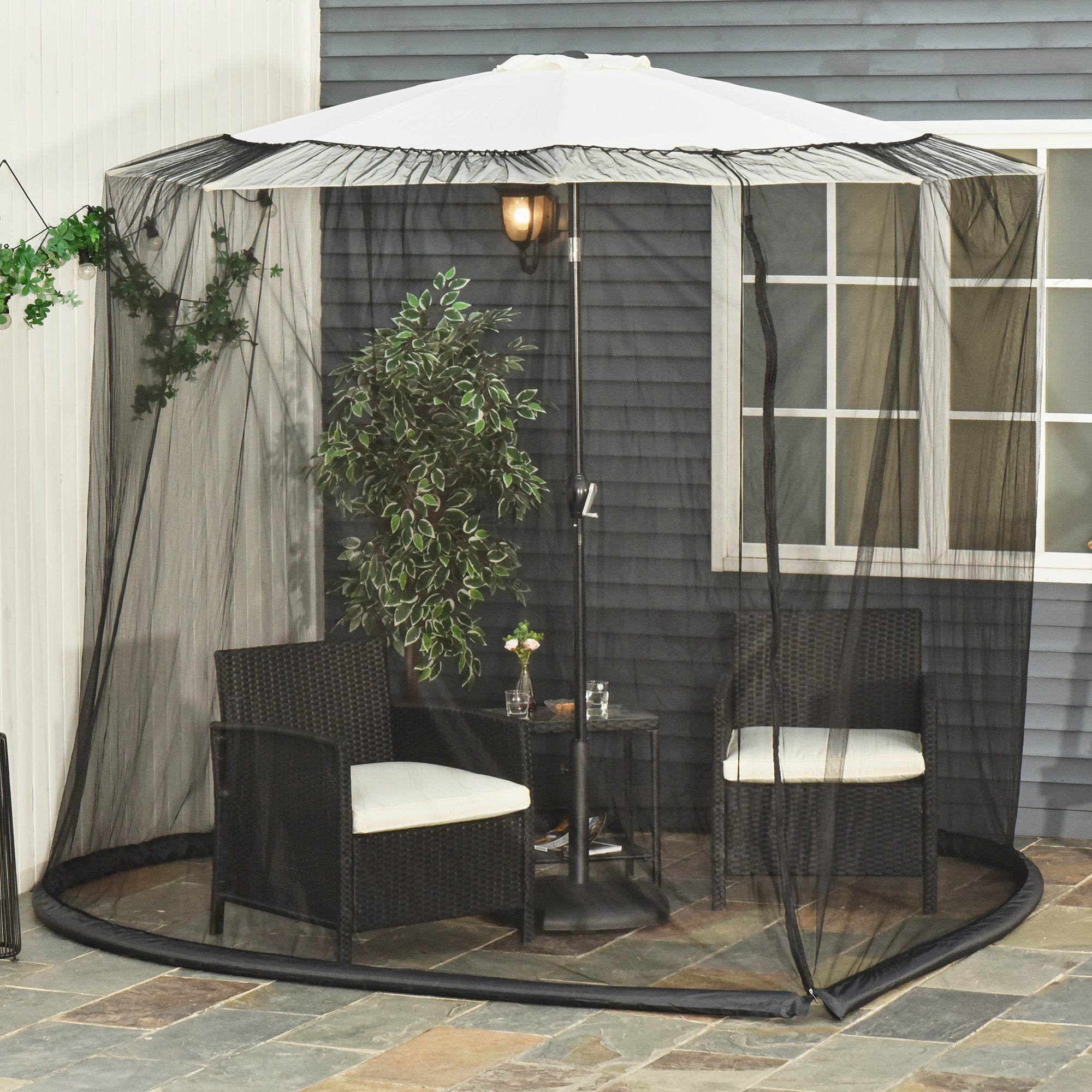 Outsunny Outdoor Patio 7.5ft Umbrella Table Screen Mosquito Bug Net, Garden Large Umbrella Cover Netting with Zippered Door, Black (Mosquito Netting ONLY)