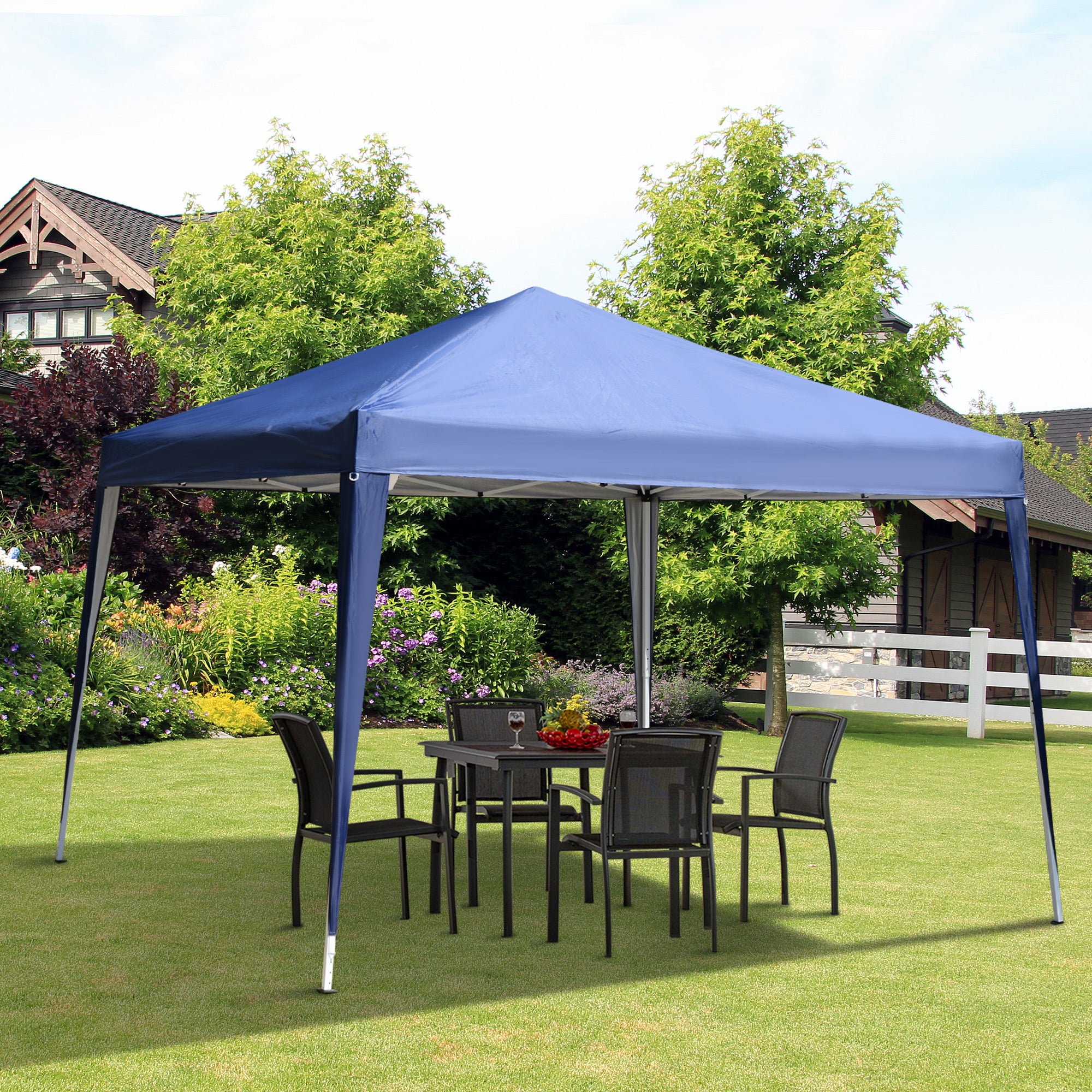 Outsunny 10 x 10ft Folding Pop Up Canopy Tent Outdoor Gazebo with Carrying Bag, Blue