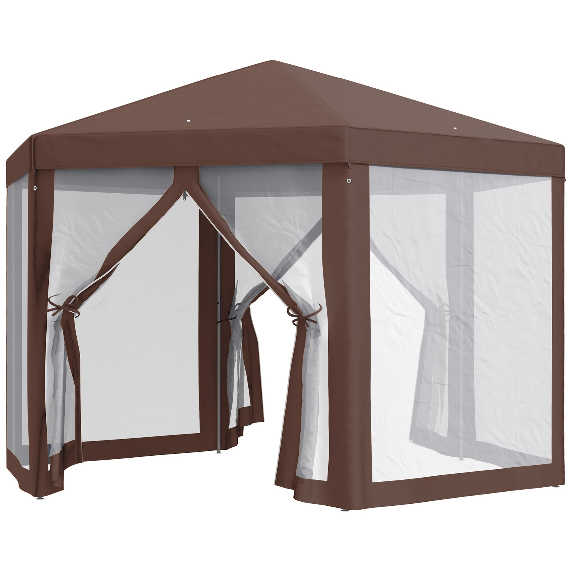 Outsunny 13' x 11' Hexagonal Party Tent, Canopy Tent with Nettings, Zipped Doors for Garden, Patio, Outdoor, Brown