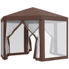 Outsunny 13' x 11' Hexagonal Party Tent, Canopy Tent with Nettings, Zipped Doors for Garden, Patio, Outdoor, Brown