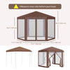 Outsunny 13' x 11' Hexagonal Party Tent, Canopy Tent with Nettings, Zipped Doors for Garden, Patio, Outdoor, Brown