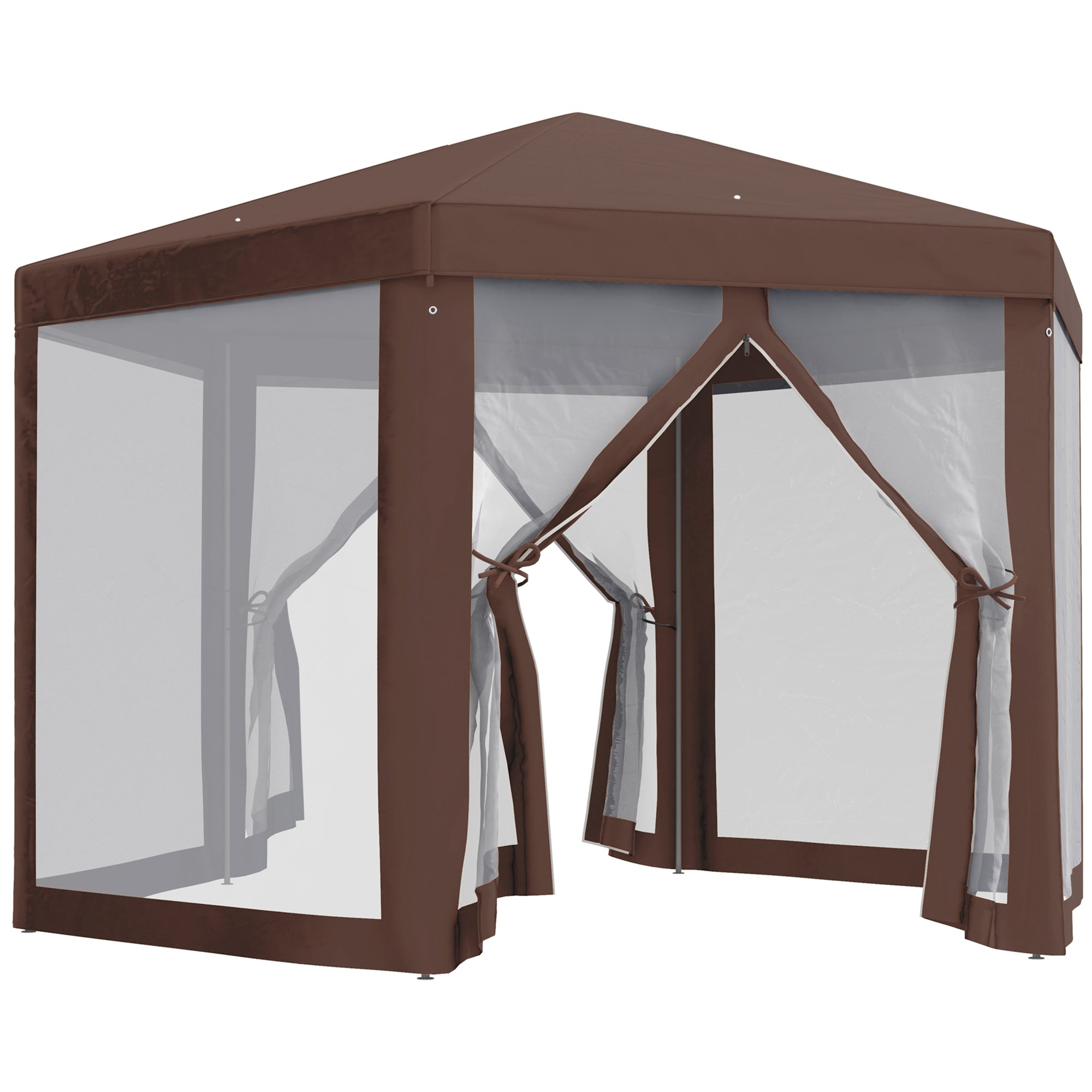 Outsunny 13' x 11' Hexagonal Party Tent, Canopy Tent with Nettings, Zipped Doors for Garden, Patio, Outdoor, Brown