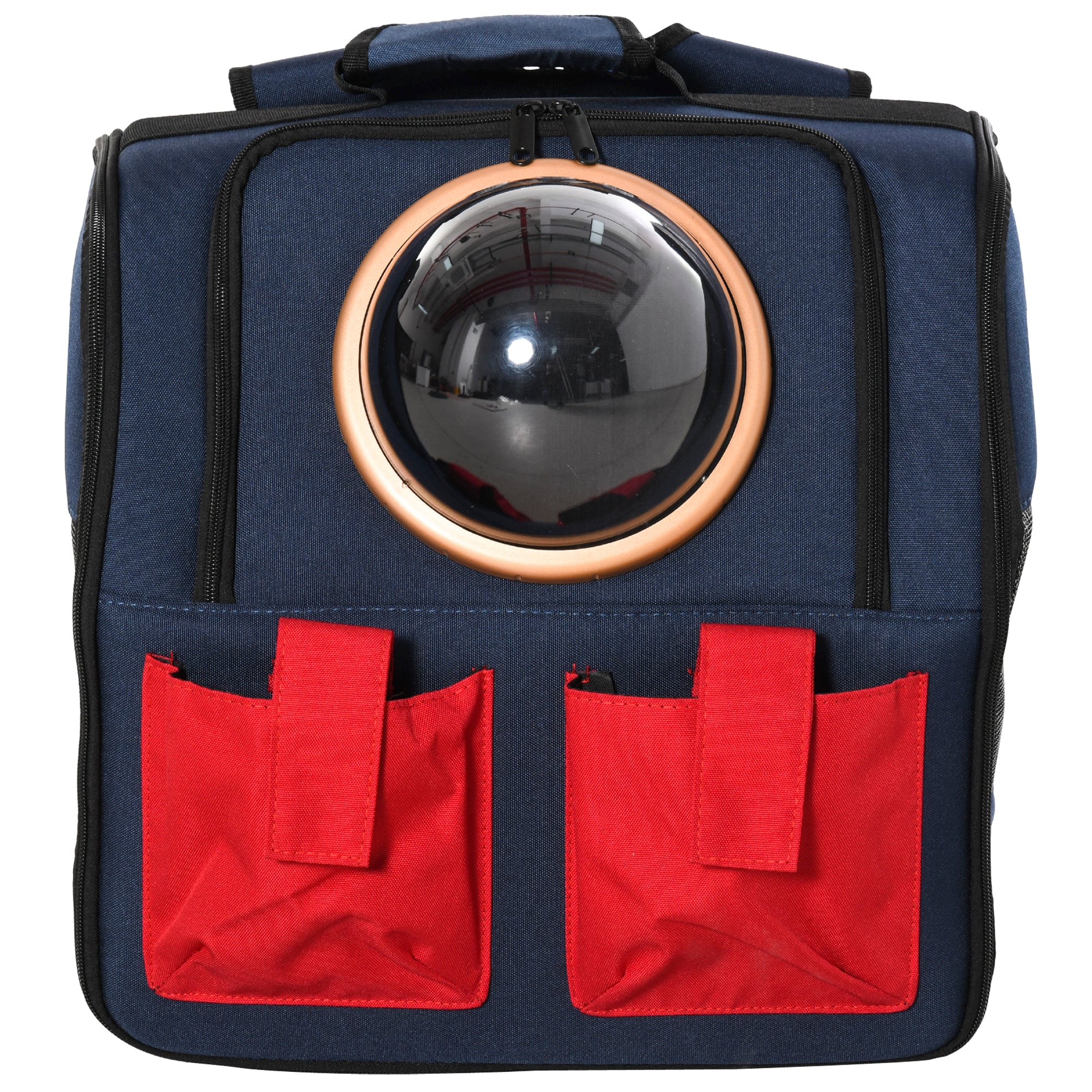 PawHut Foldable Pet Carrier Backpack with Two Storage Packets, Breathable Mesh, Transparent Window & Adjustable Shoulder Strap for Small Cats & Dogs Travel Hiking, Blue