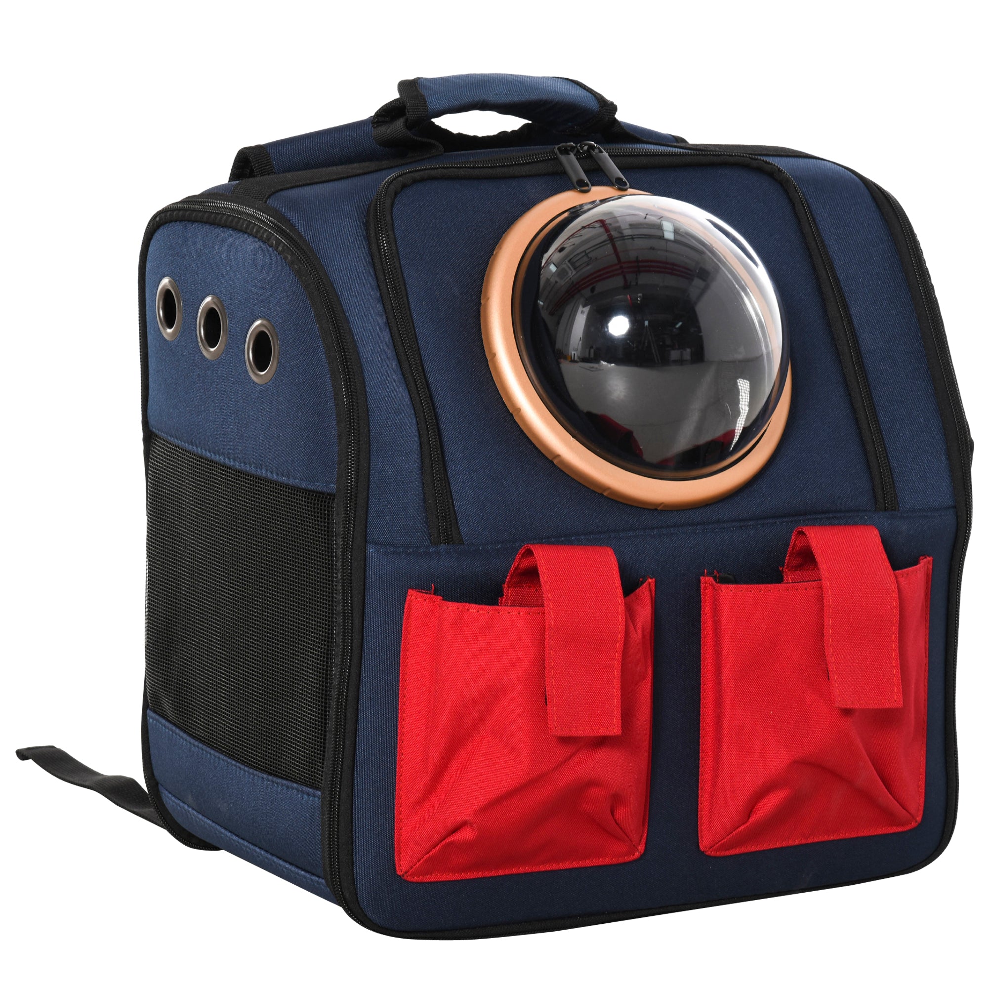PawHut Foldable Pet Carrier Backpack with Two Storage Packets, Breathable Mesh, Transparent Window & Adjustable Shoulder Strap for Small Cats & Dogs Travel Hiking, Blue