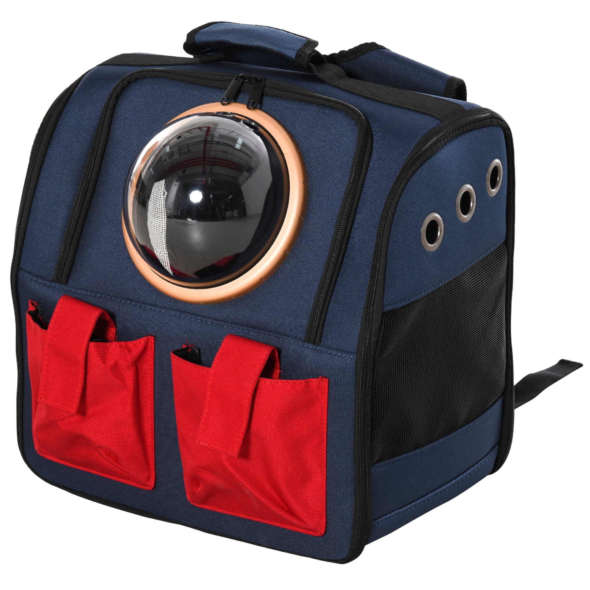 PawHut Foldable Pet Carrier Backpack with Two Storage Packets, Breathable Mesh, Transparent Window & Adjustable Shoulder Strap for Small Cats & Dogs Travel Hiking, Blue