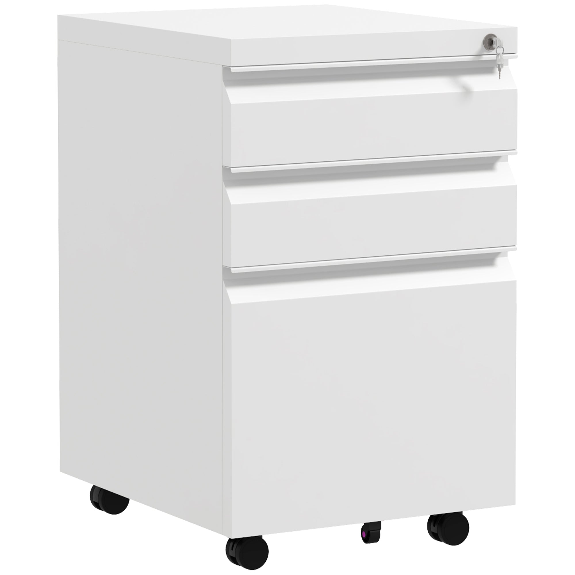 Vinsetto 3 Drawer Vertical File Cabinet with Lock, Steel Filing Cabinet with Wheels and Hanging Bar for A4 Legal and Letter Size Files, Printer Stand with Pre-Assembled Body, White