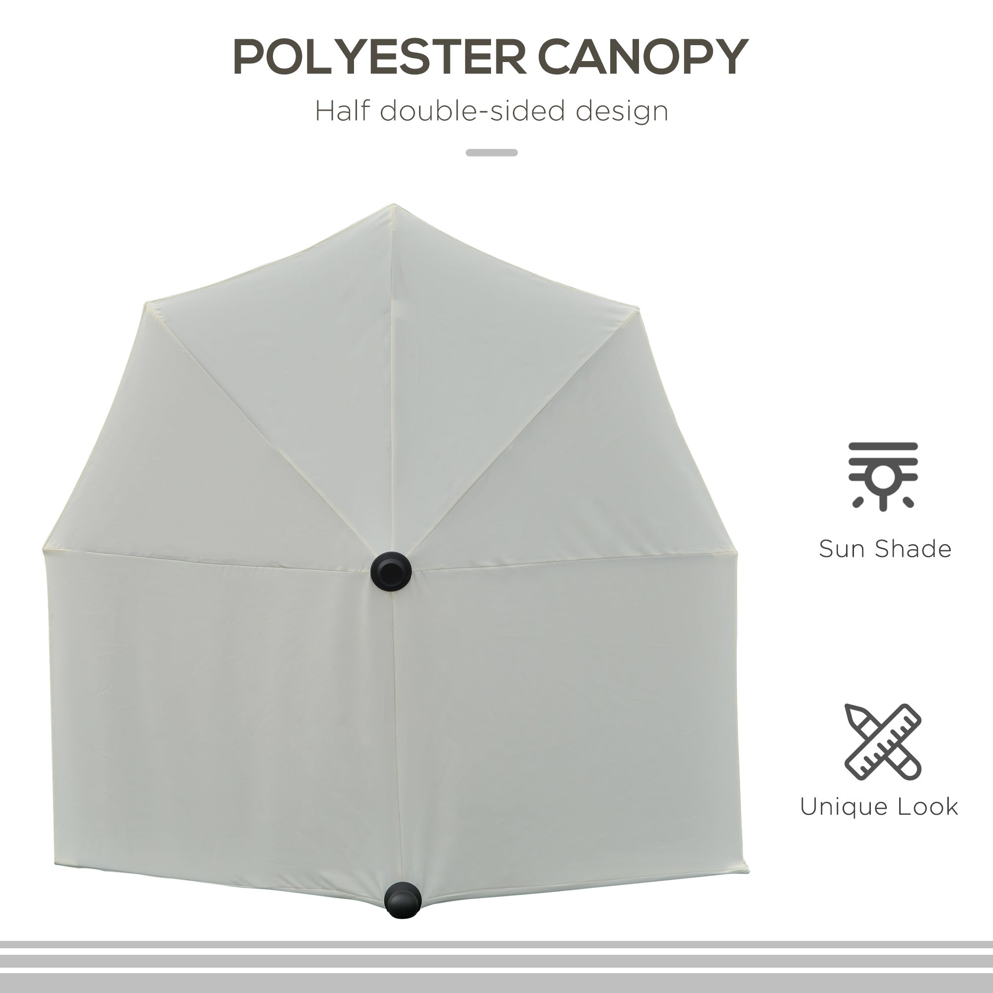 Outsunny 6.6 x 6ft Patio Umbrella with Double-Sided Canopy, Outdoor Market Half Parasol Sun Shade with Crank Handle and Cross Base for Garden, Balcony, Cream White