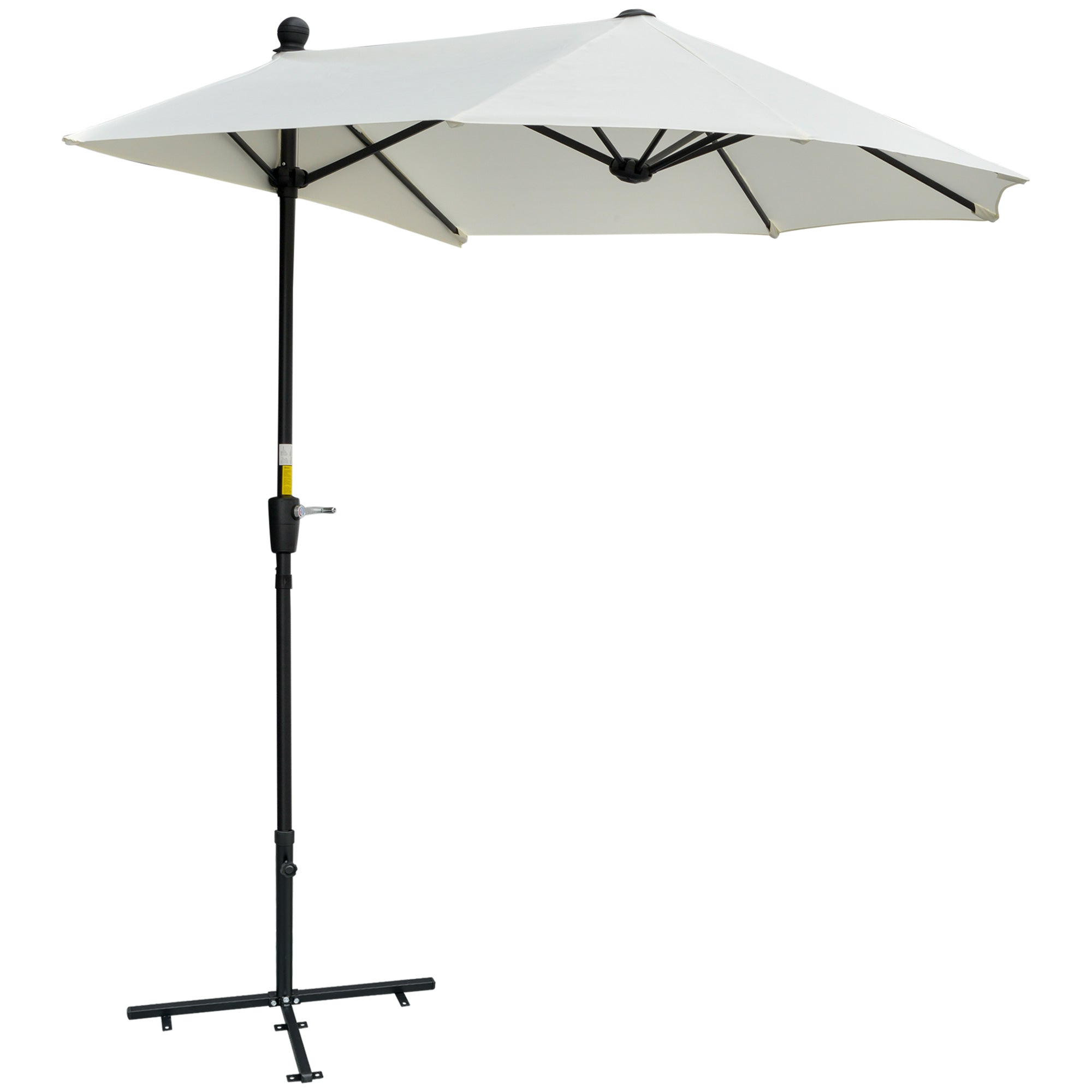 Outsunny 6.6 x 6ft Patio Umbrella with Double-Sided Canopy, Outdoor Market Half Parasol Sun Shade with Crank Handle and Cross Base for Garden, Balcony, Cream White