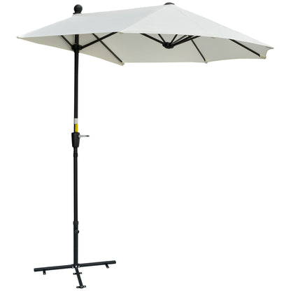 Outsunny 6.6 x 6ft Patio Umbrella with Double-Sided Canopy, Outdoor Market Half Parasol Sun Shade with Crank Handle and Cross Base for Garden, Balcony, Cream White