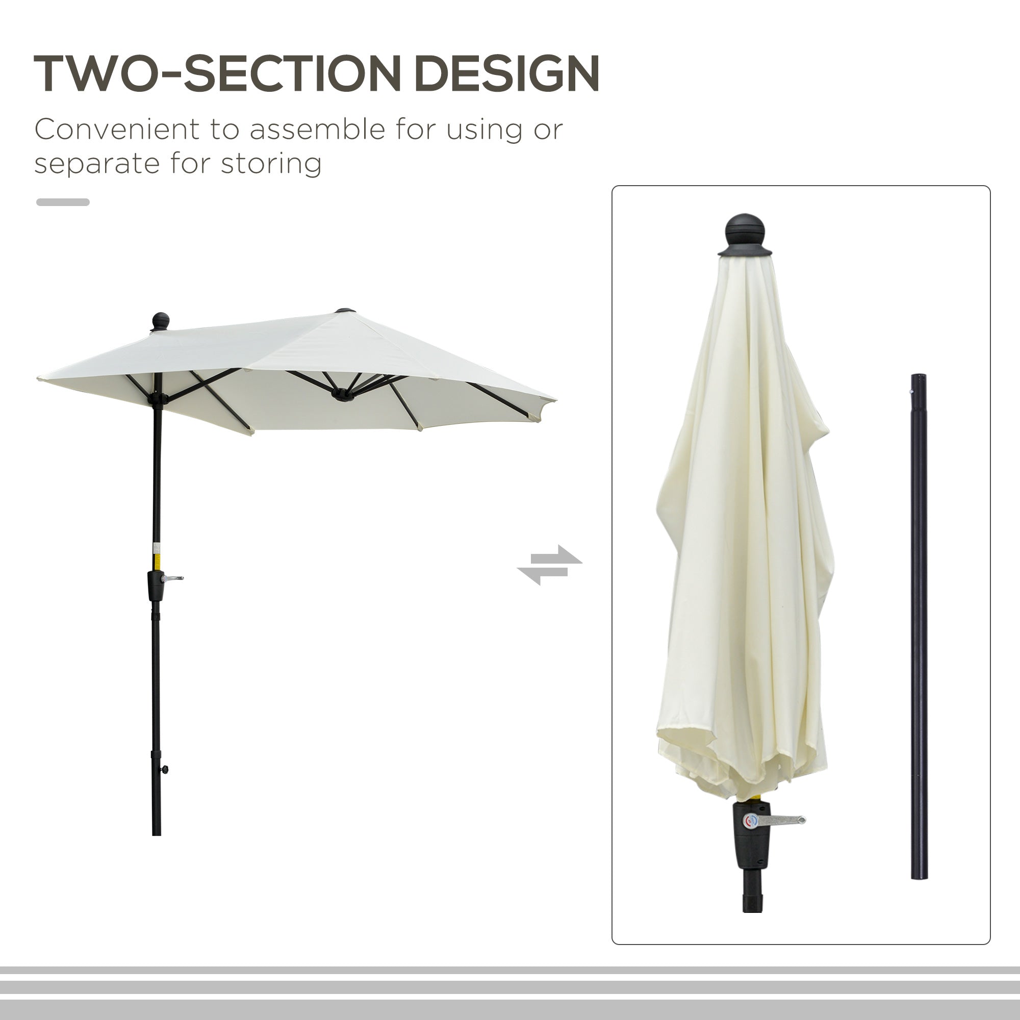 Outsunny 6.6 x 6ft Patio Umbrella with Double-Sided Canopy, Outdoor Market Half Parasol Sun Shade with Crank Handle and Cross Base for Garden, Balcony, Cream White