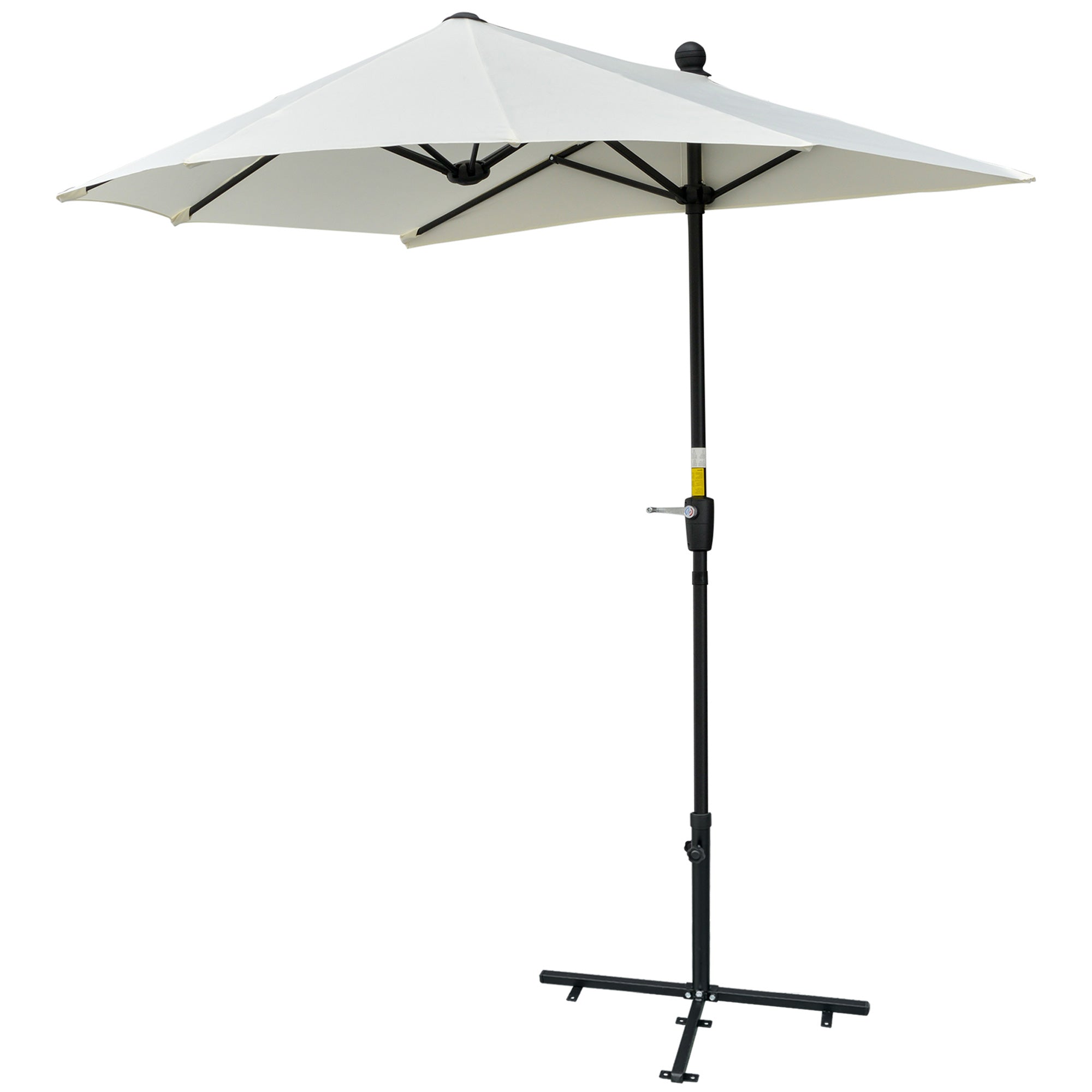 Outsunny 6.6 x 6ft Patio Umbrella with Double-Sided Canopy, Outdoor Market Half Parasol Sun Shade with Crank Handle and Cross Base for Garden, Balcony, Cream White