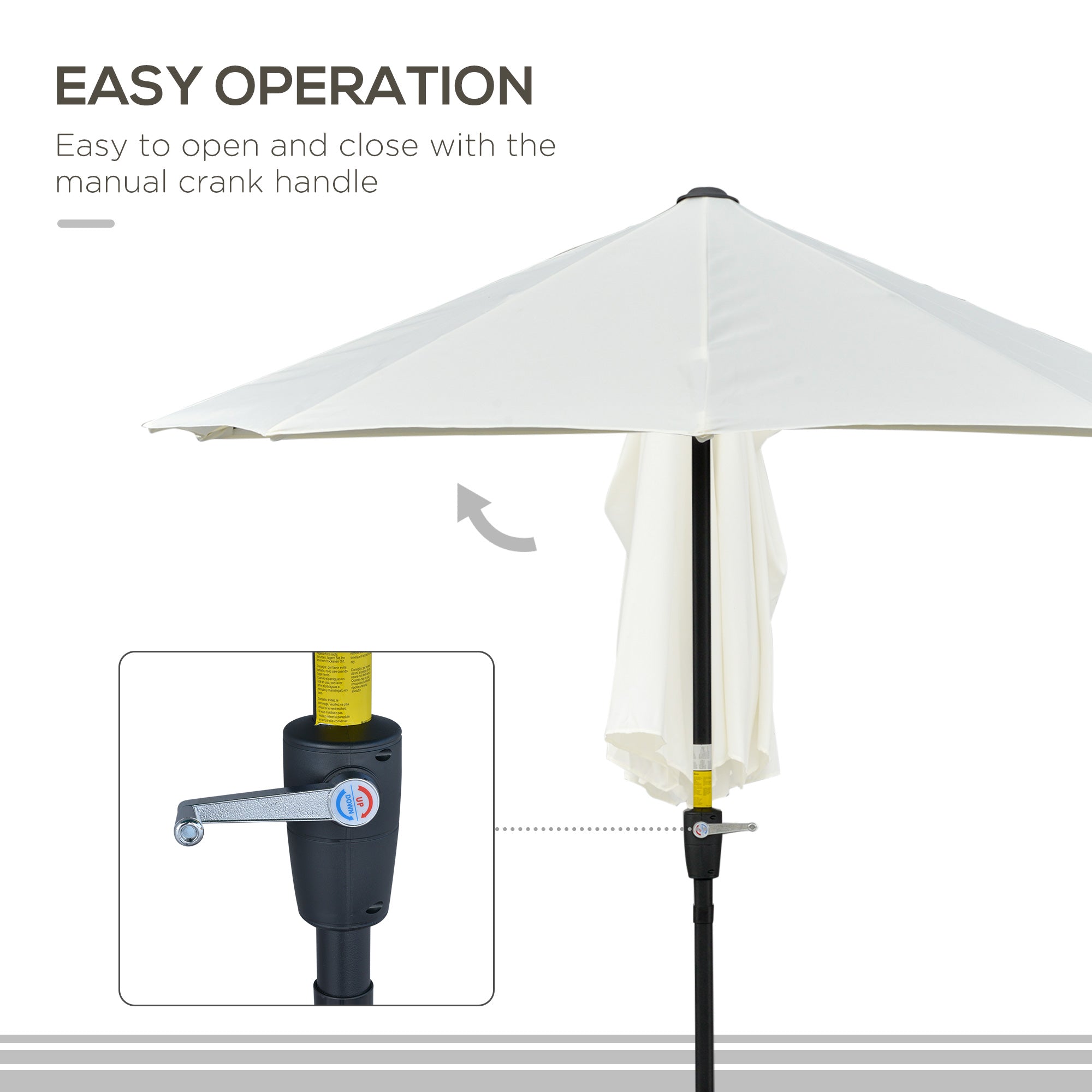 Outsunny 6.6 x 6ft Patio Umbrella with Double-Sided Canopy, Outdoor Market Half Parasol Sun Shade with Crank Handle and Cross Base for Garden, Balcony, Cream White
