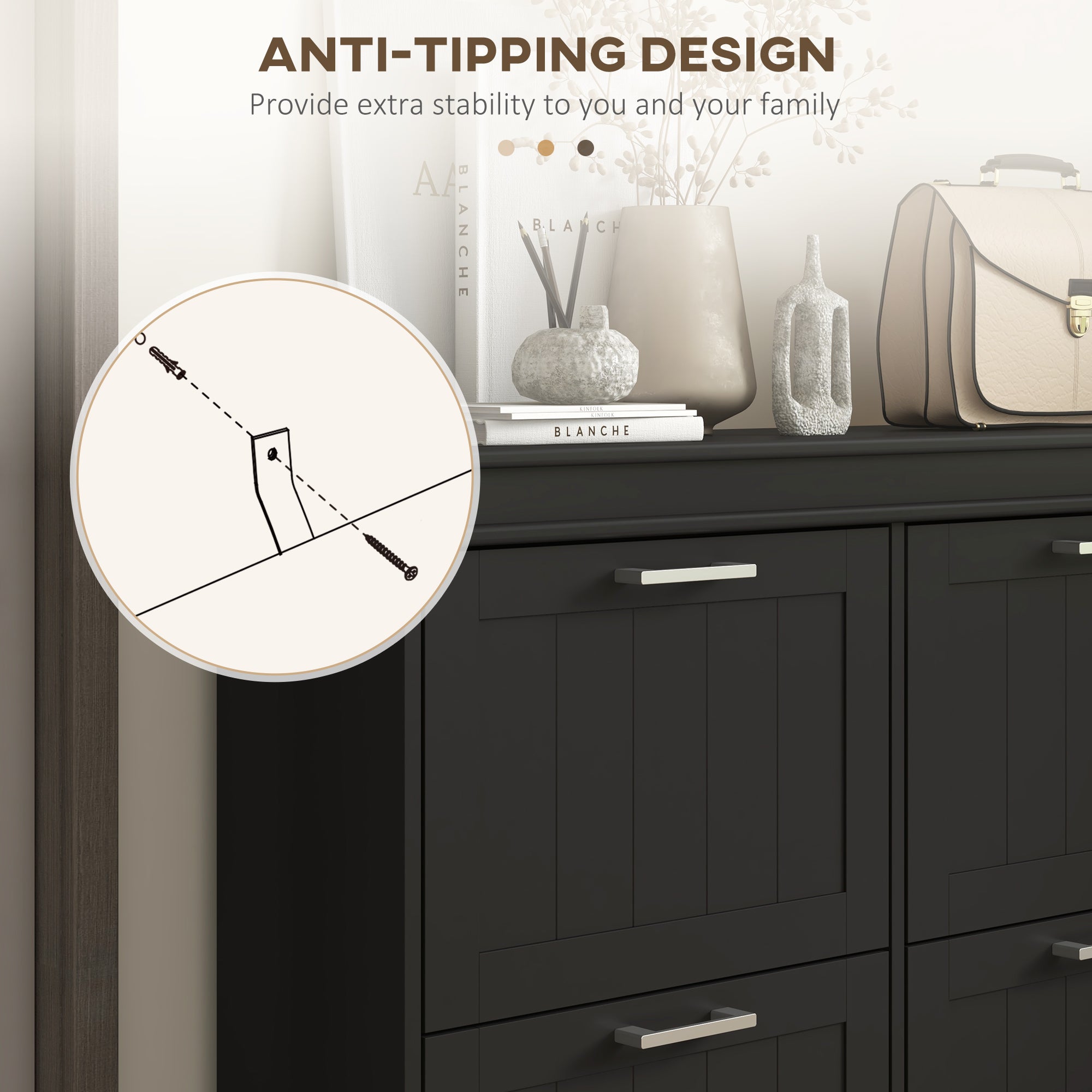 HOMCOM 4 Drawers Entryway Shoe Cabinet, Narrow Shoe Storage Cabinet with 4 Flip Drawers and Adjustable Shelves for 20 Pairs of Shoes, Black