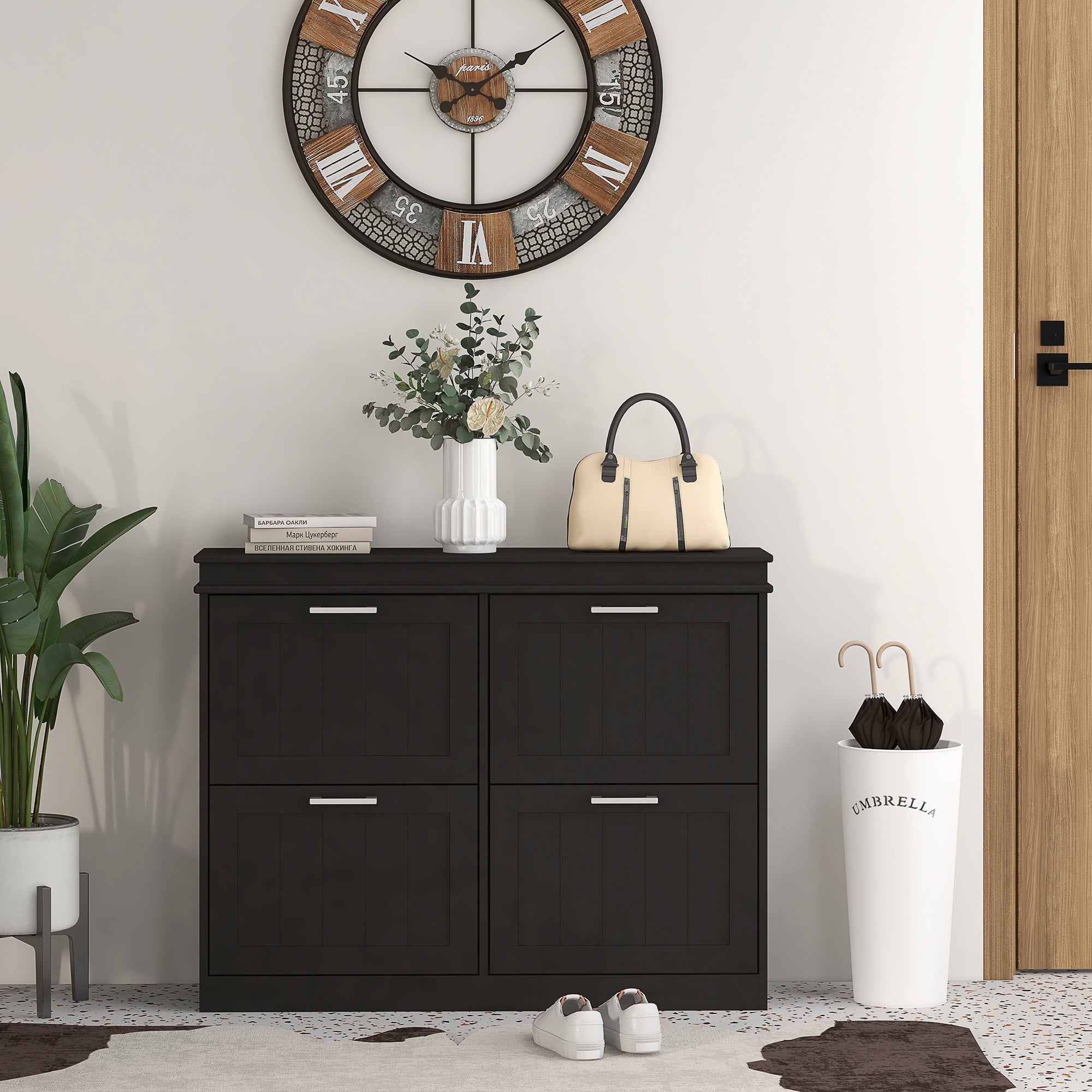 HOMCOM 4 Drawers Entryway Shoe Cabinet, Narrow Shoe Storage Cabinet with 4 Flip Drawers and Adjustable Shelves for 20 Pairs of Shoes, Black