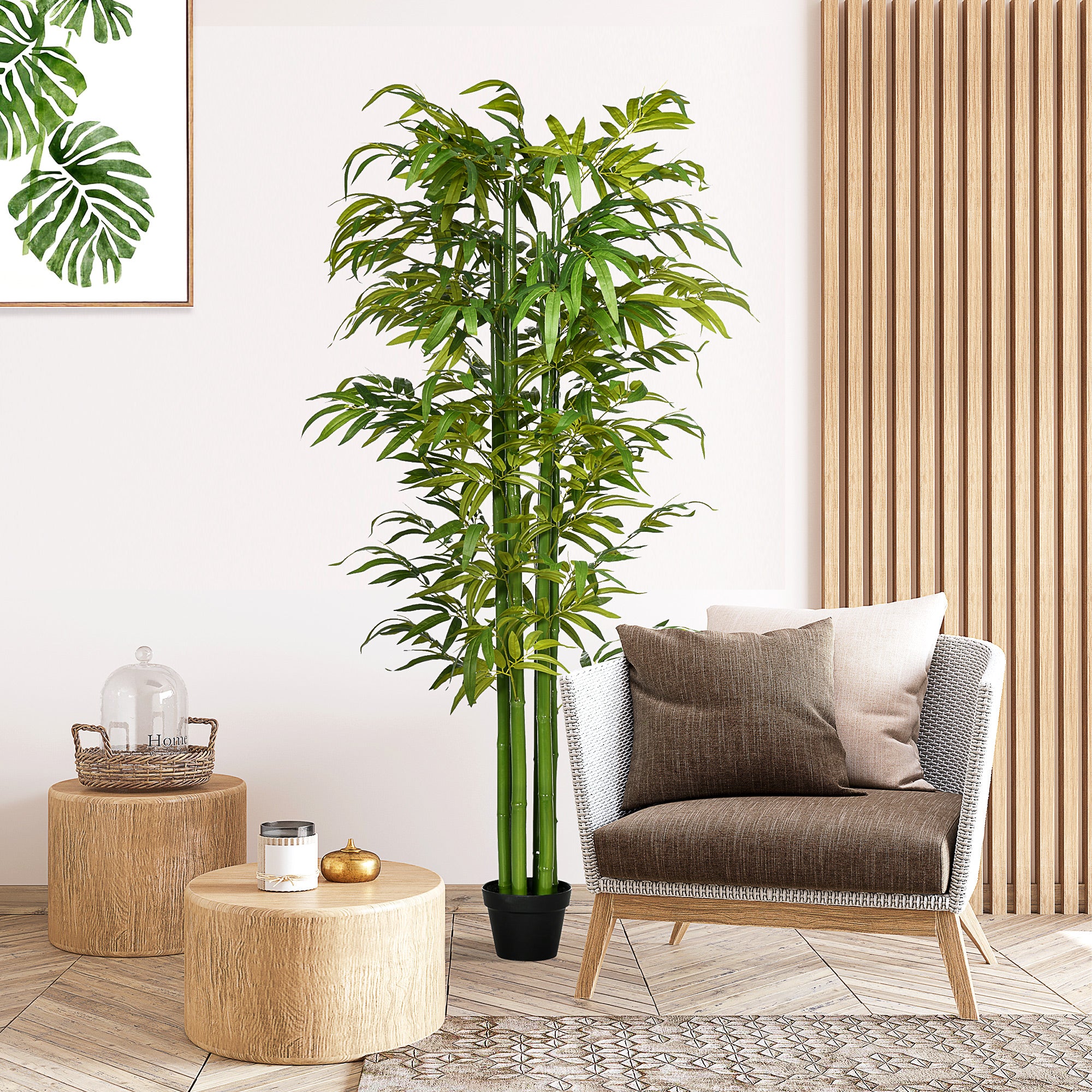 HOMCOM 6FT Artificial Bamboo Tree in Pot, Indoor Fake Plants for Home Office Living Room Decor, Green
