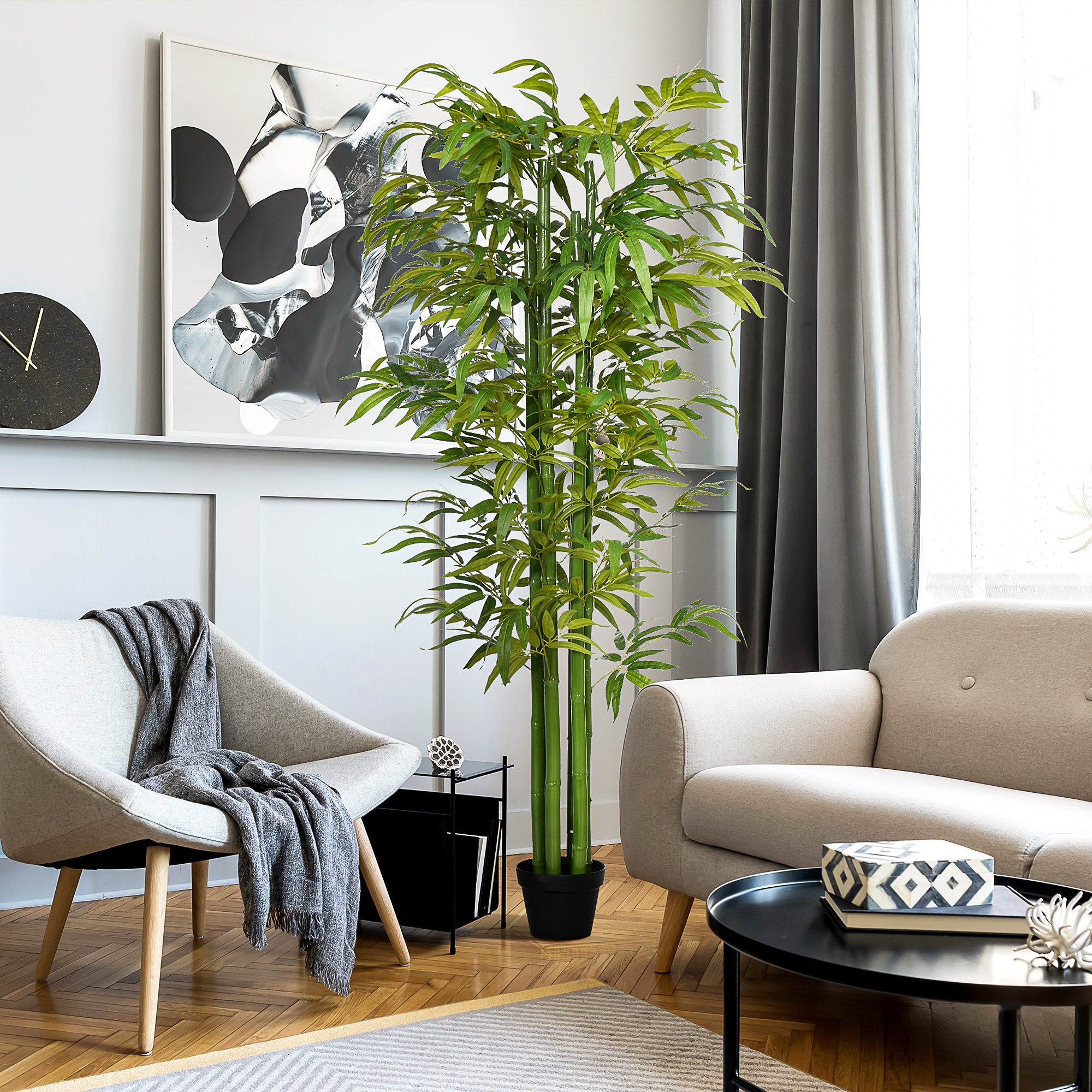 HOMCOM 6FT Artificial Bamboo Tree in Pot, Indoor Fake Plants for Home Office Living Room Decor, Green