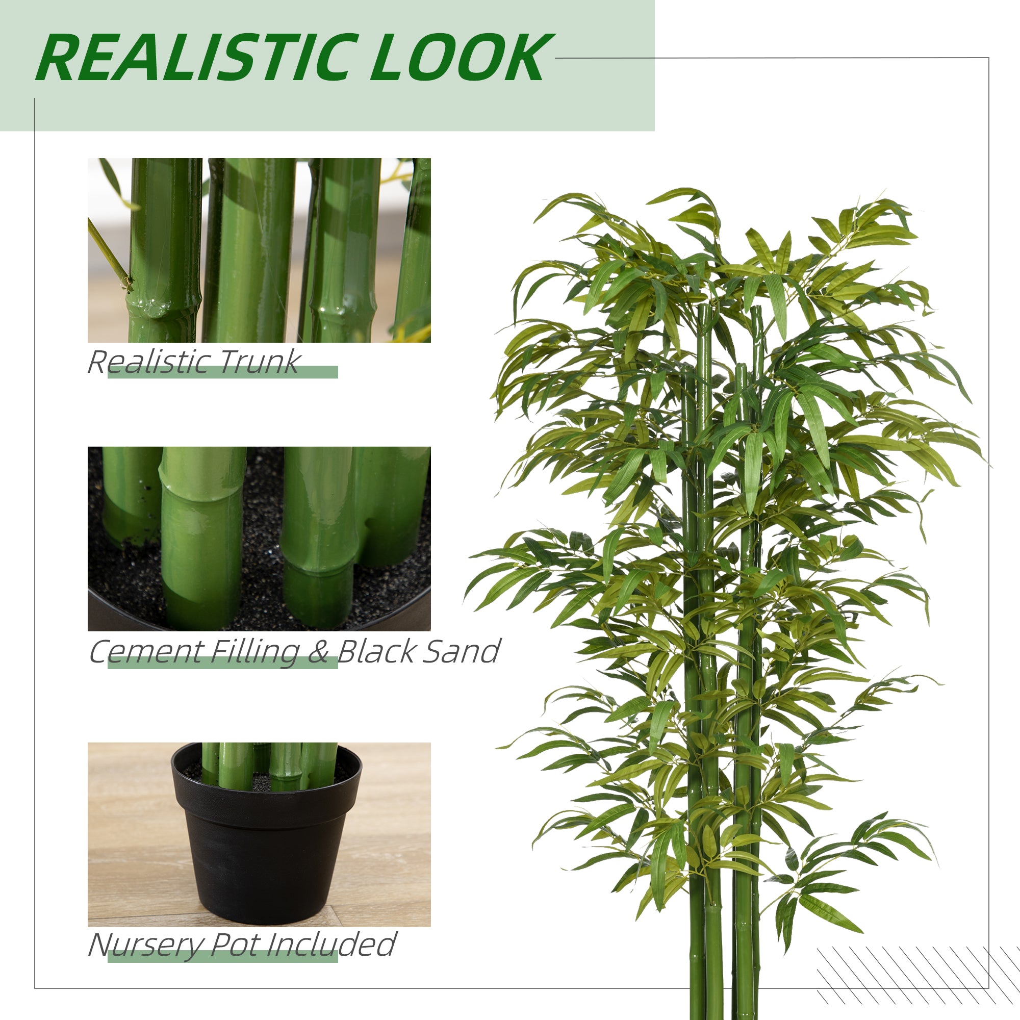 HOMCOM 6FT Artificial Bamboo Tree in Pot, Indoor Fake Plants for Home Office Living Room Decor, Green