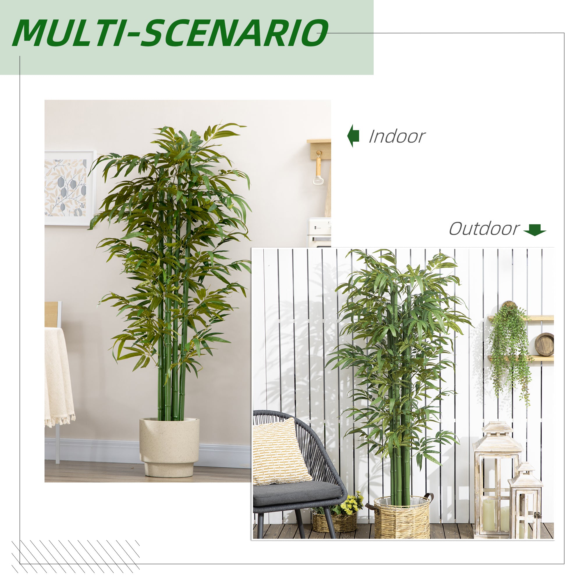 HOMCOM 6FT Artificial Bamboo Tree in Pot, Indoor Fake Plants for Home Office Living Room Decor, Green