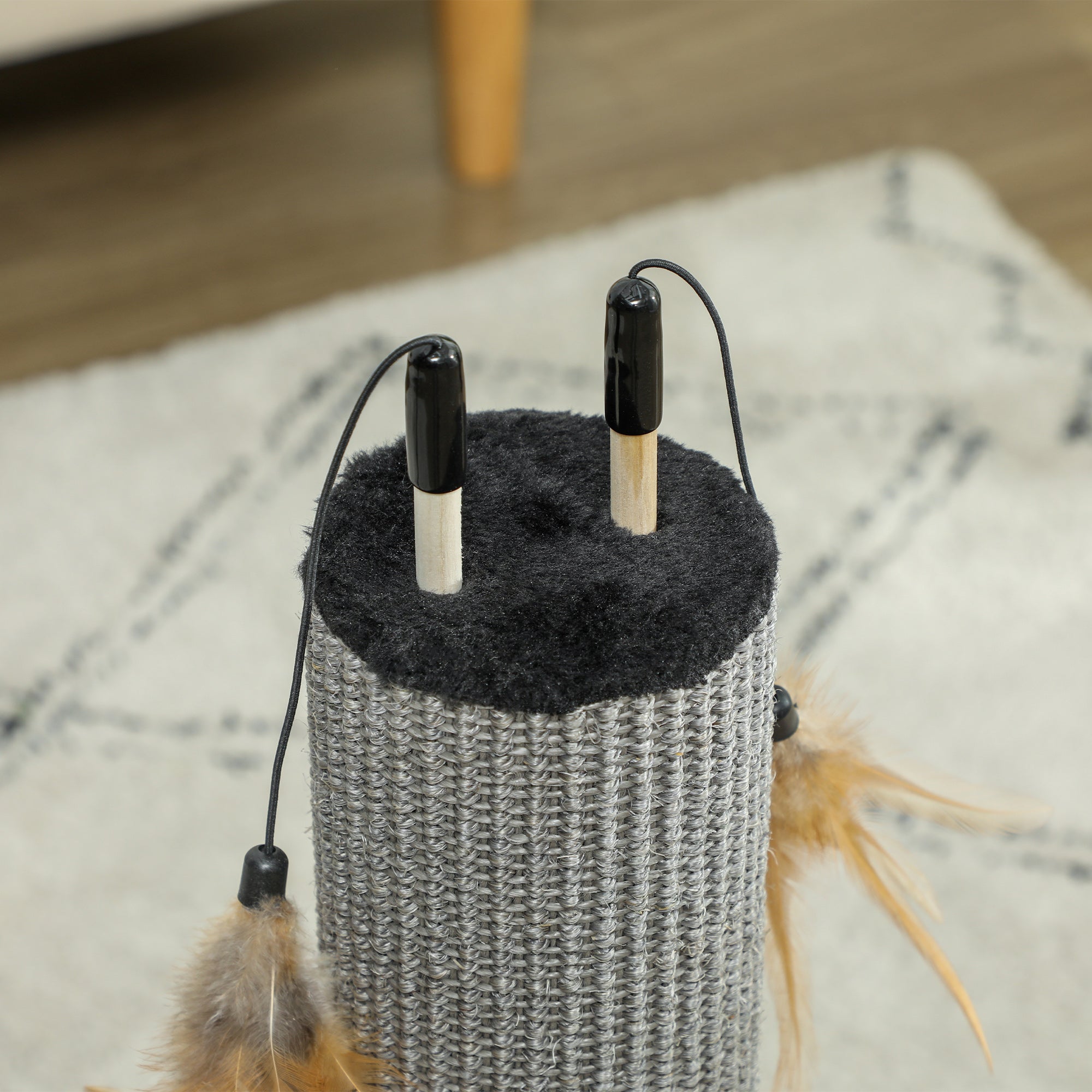 PawHut 2 in 1 Cat Scratching Post, 78cm Tall Cat Scratch Post with 3 Toy Feathers, Cat Scratcher Post for Indoor Cats and Kittens, Black