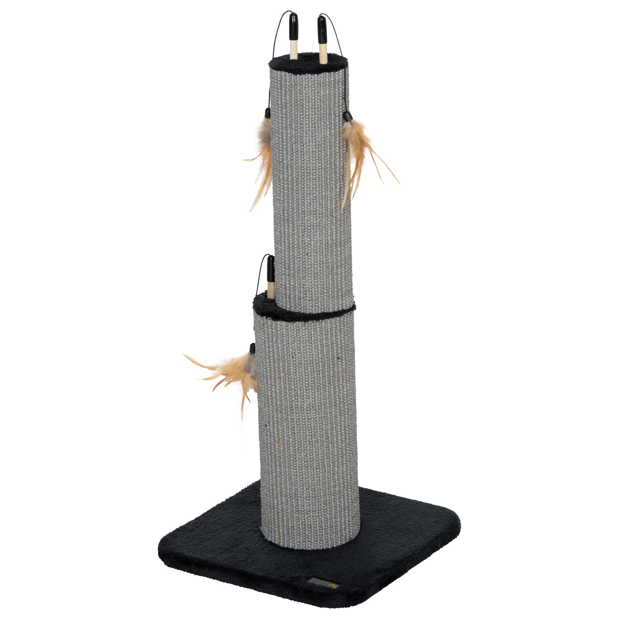 PawHut 2 in 1 Cat Scratching Post, 78cm Tall Cat Scratch Post with 3 Toy Feathers, Cat Scratcher Post for Indoor Cats and Kittens, Black