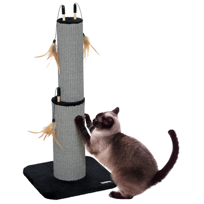 PawHut 2 in 1 Cat Scratching Post, 78cm Tall Cat Scratch Post with 3 Toy Feathers, Cat Scratcher Post for Indoor Cats and Kittens, Black