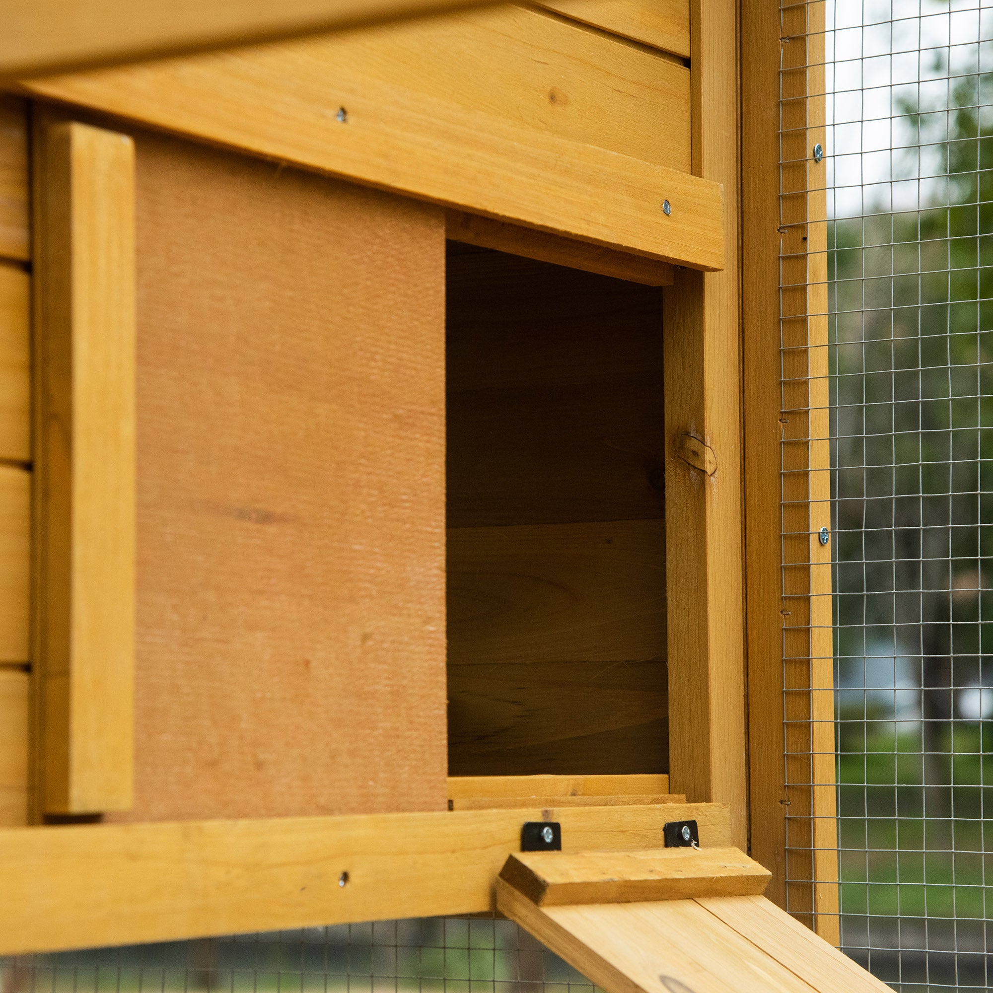 PawHut 79" Wooden Chicken Coop, Outdoor Hen House, Poultry Habitat with Removable Tray, Nesting Box, Run, Ramp