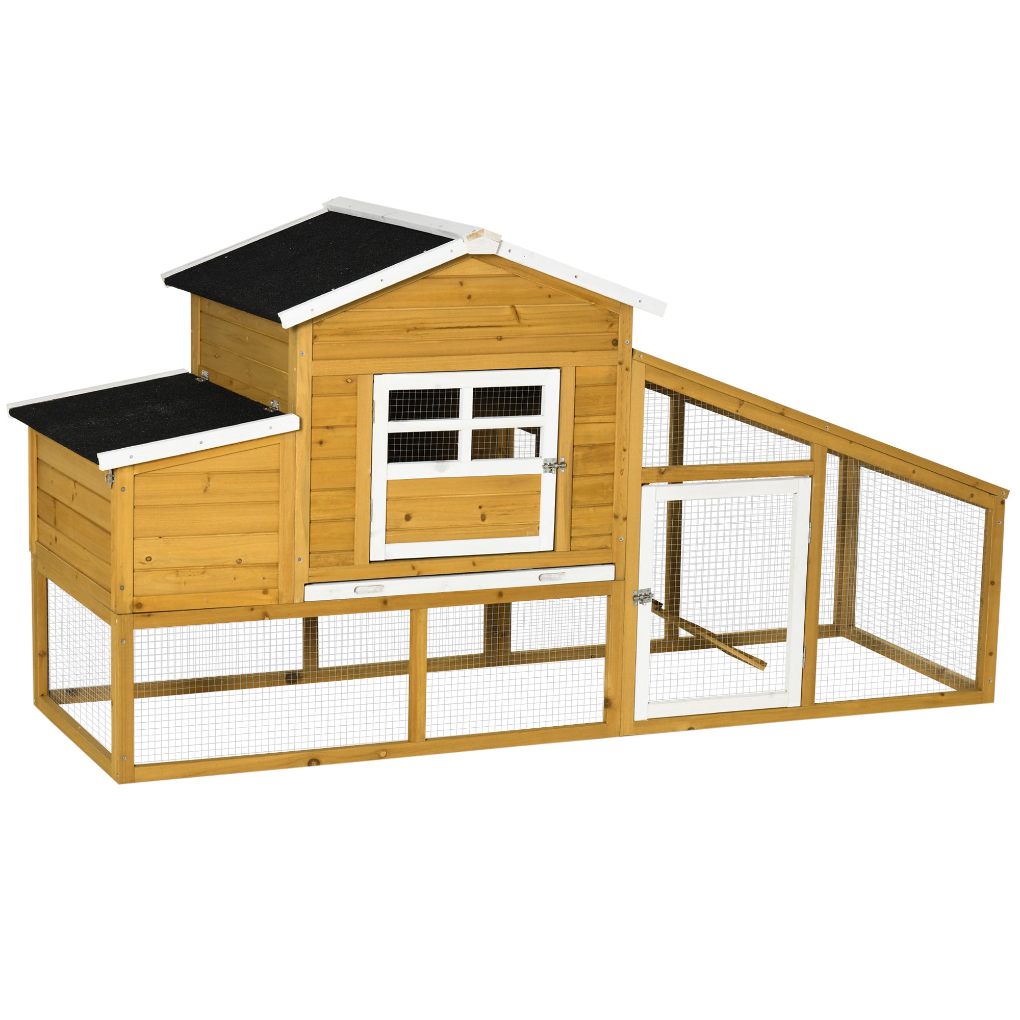 PawHut 79" Wooden Chicken Coop, Outdoor Hen House, Poultry Habitat with Removable Tray, Nesting Box, Run, Ramp