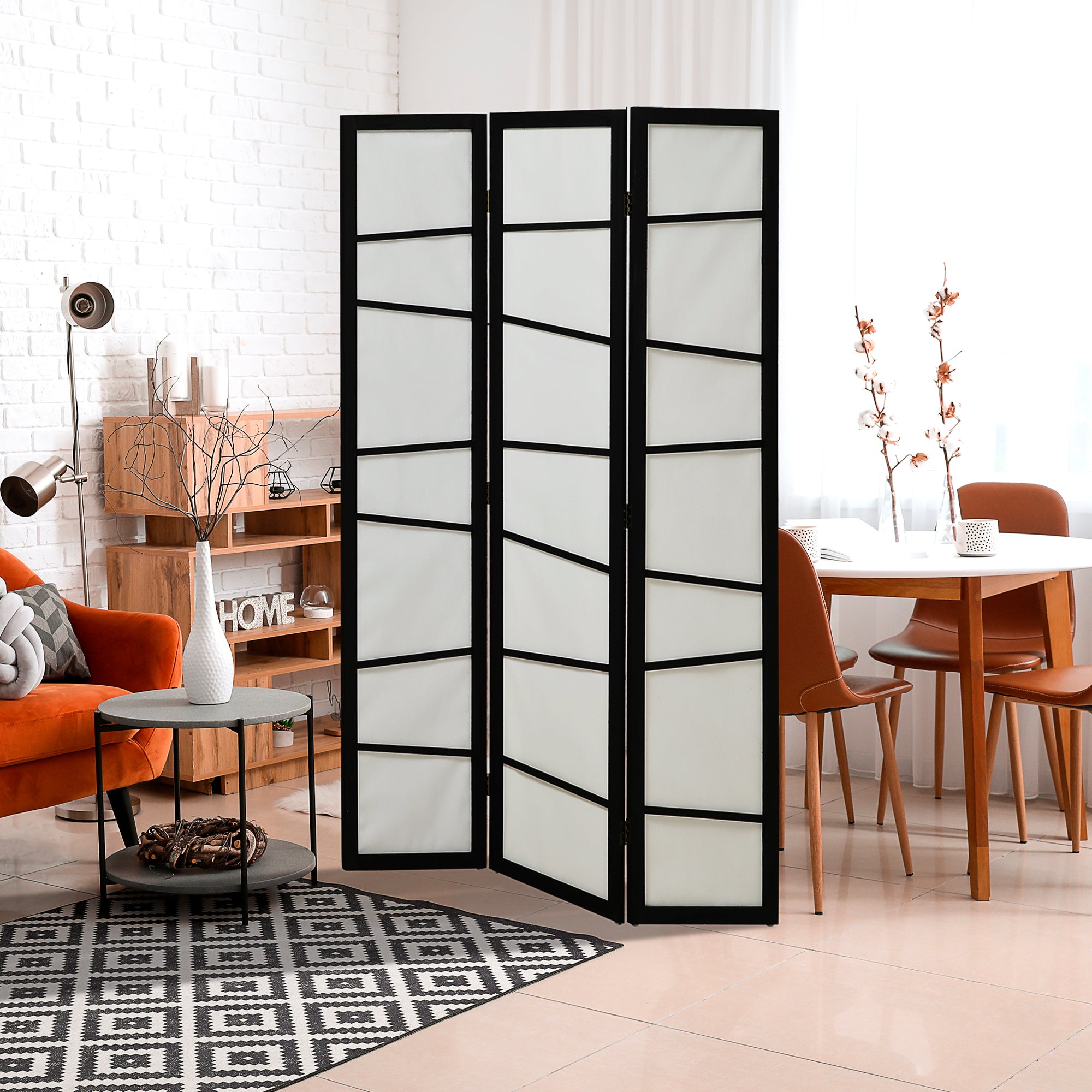 HOMCOM 5.6ft 3 Panel Room Divider, Folding Wood Privacy Screen, Freestanding Wall Partition Divider, White