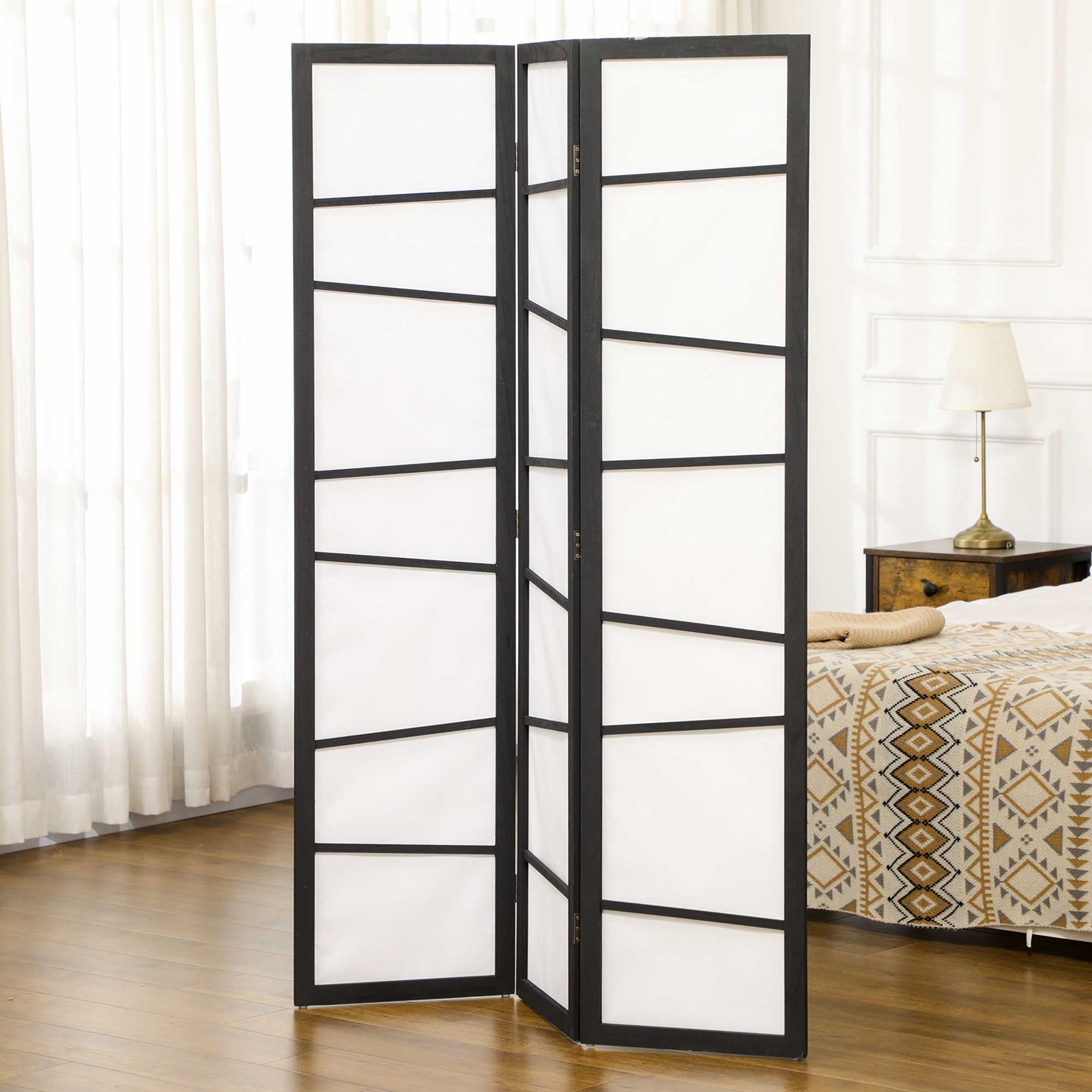HOMCOM 5.6ft 3 Panel Room Divider, Folding Wood Privacy Screen, Freestanding Wall Partition Divider, White