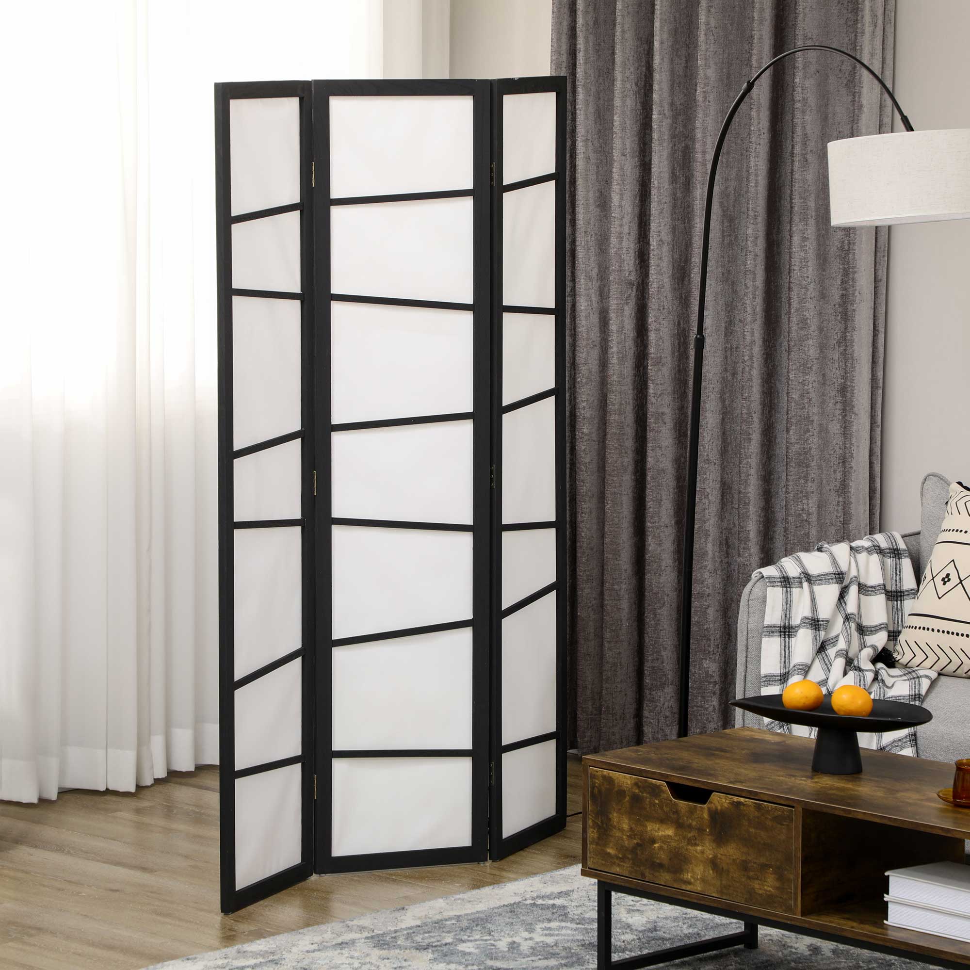 HOMCOM 5.6ft 3 Panel Room Divider, Folding Wood Privacy Screen, Freestanding Wall Partition Divider, White