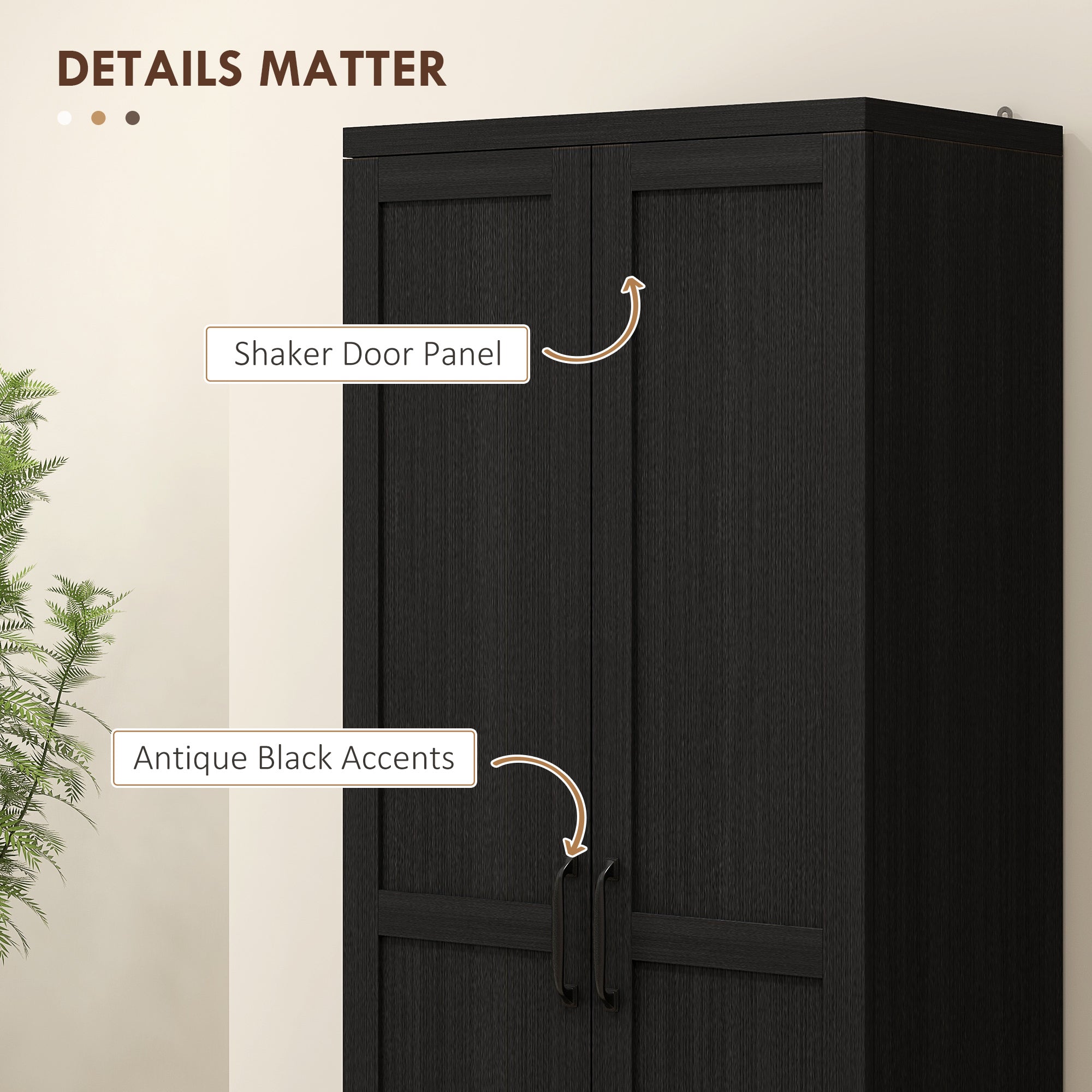 HOMCOM 63" 2-Door Kitchen Pantry, Freestanding Storage Cabinet with 5-tier Shelving and 2 Adjustable Shelves for Dining Room, Black Wood Grain