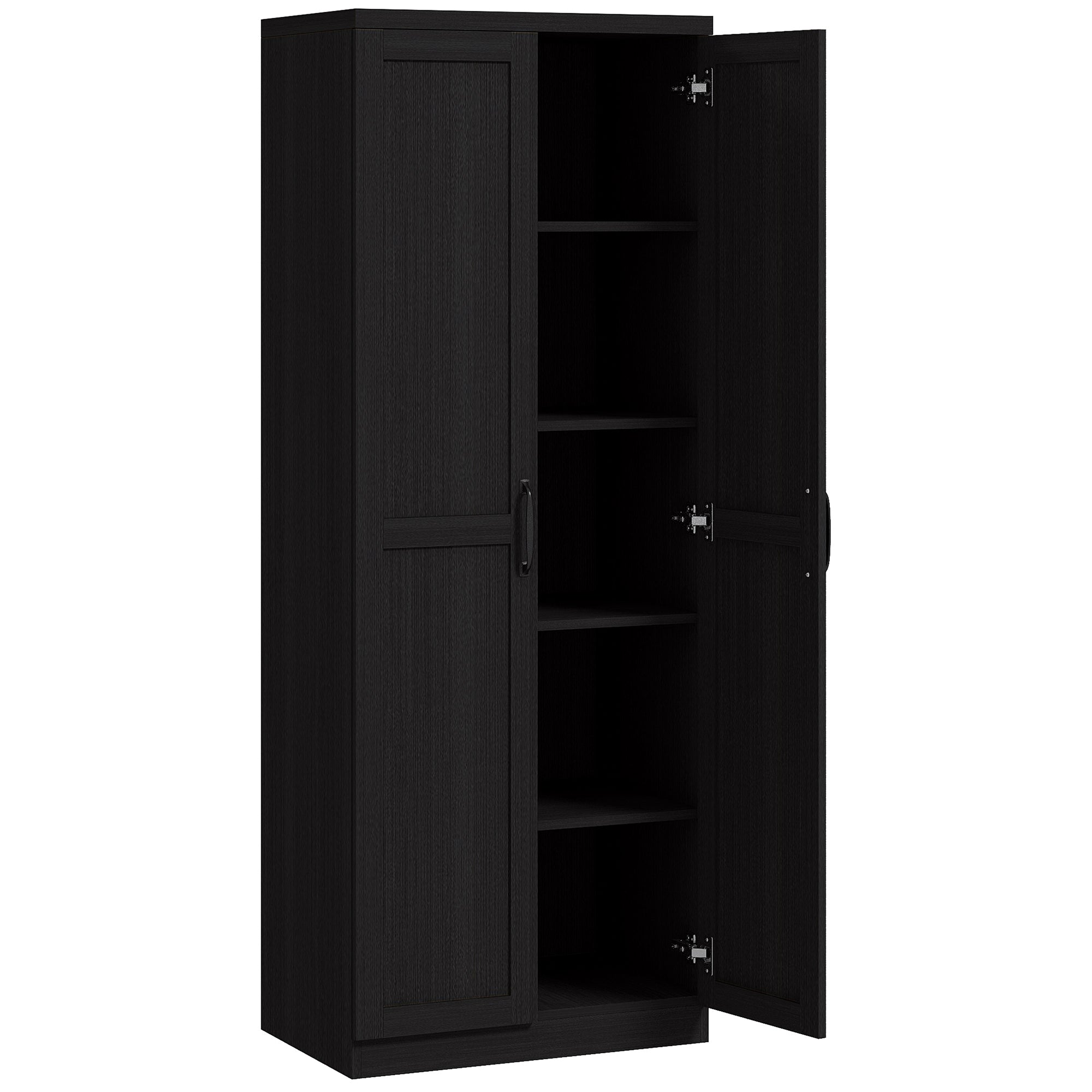 HOMCOM 63" 2-Door Kitchen Pantry, Freestanding Storage Cabinet with 5-tier Shelving and 2 Adjustable Shelves for Dining Room, Black Wood Grain