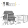 PawHut 123" Extra Large Chicken Coop, Wooden Chicken Run with Nesting Boxes, Run, Doors, Tray, Ramp for 4-6 Chickens, Rabbits, Ducks Outdoor Use, Grey
