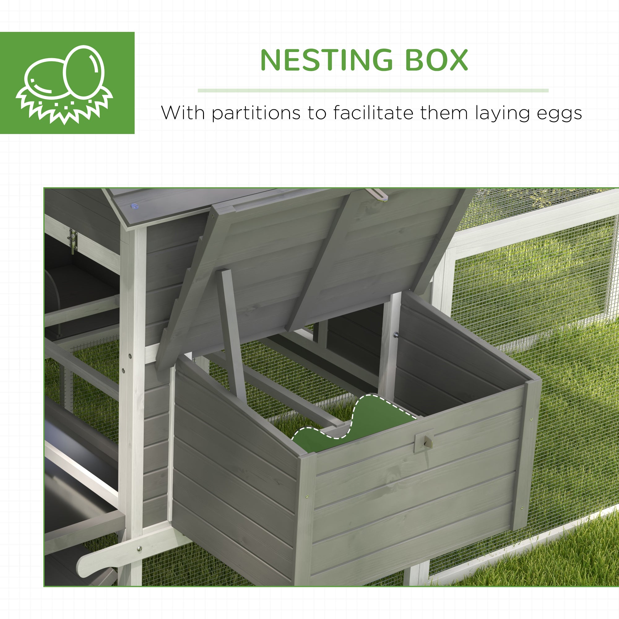 PawHut 123" Extra Large Chicken Coop, Wooden Chicken Run with Nesting Boxes, Run, Doors, Tray, Ramp for 4-6 Chickens, Rabbits, Ducks Outdoor Use, Grey