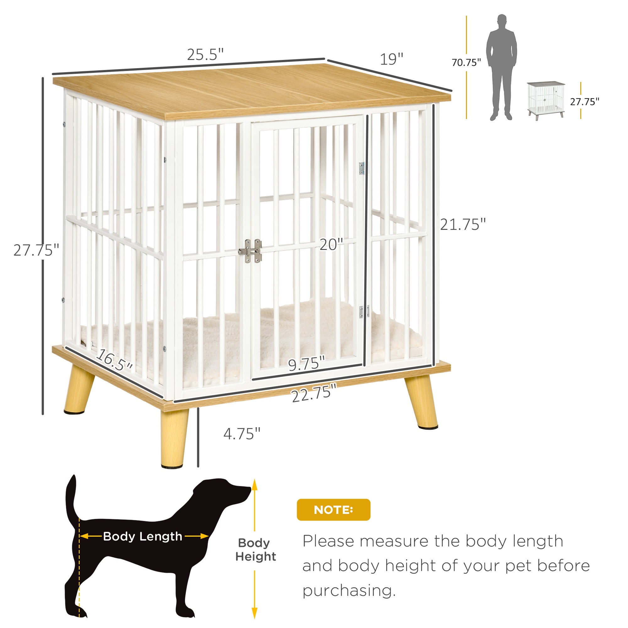 PawHut Dog Crate, Furniture Style Pet Cage Kennel, End Table, Decorative Dog House, with Soft Cushion, Wooden Top, Door, for Small Dogs, Indoor Use, Oak