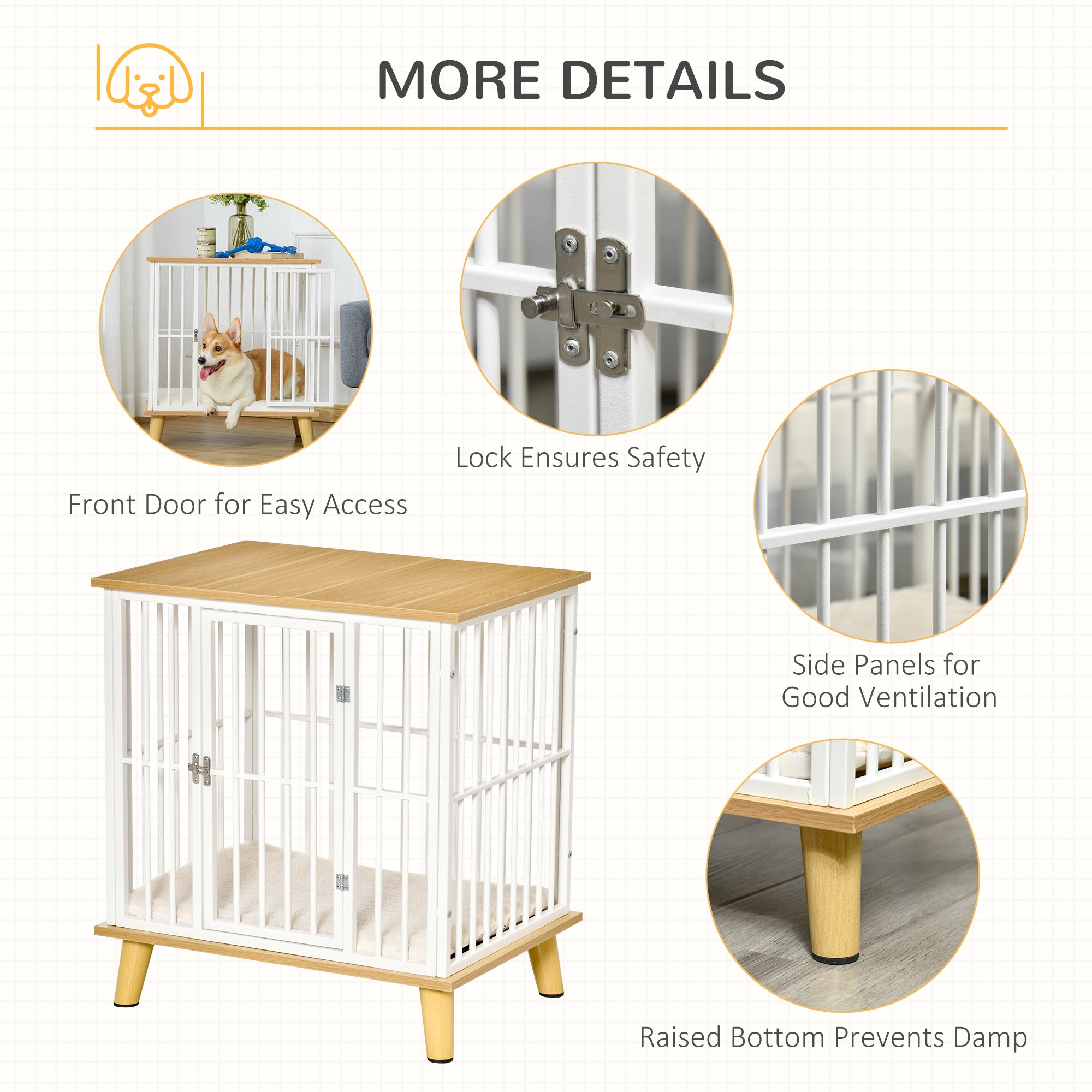 PawHut Dog Crate, Furniture Style Pet Cage Kennel, End Table, Decorative Dog House, with Soft Cushion, Wooden Top, Door, for Small Dogs, Indoor Use, Oak