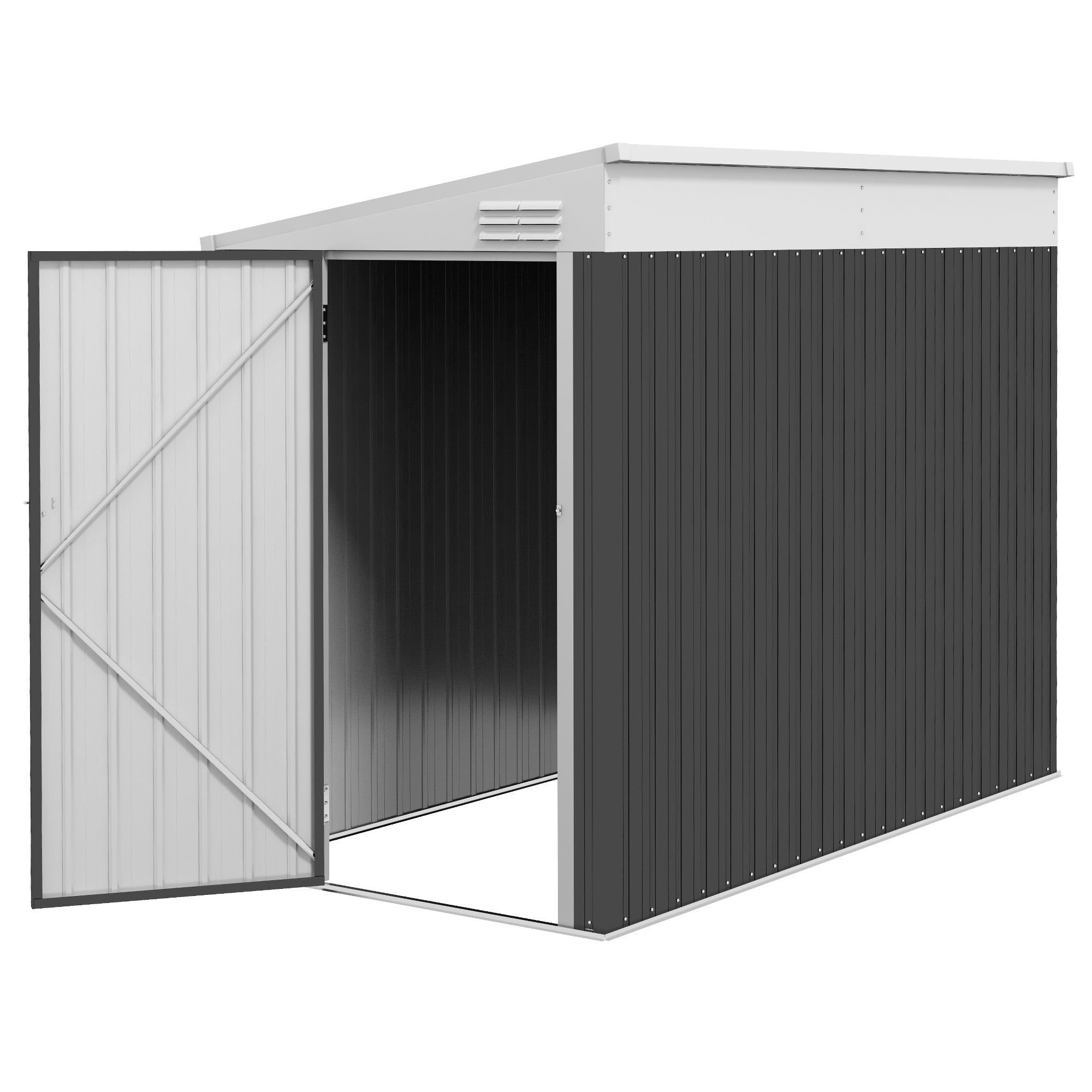 Outsunny 4' x 8' Steel Garden Storage Shed Lean to Shed Outdoor Metal Tool House with Lockable Door and 2 Air Vents for Backyard, Patio, Lawn, Dark Grey